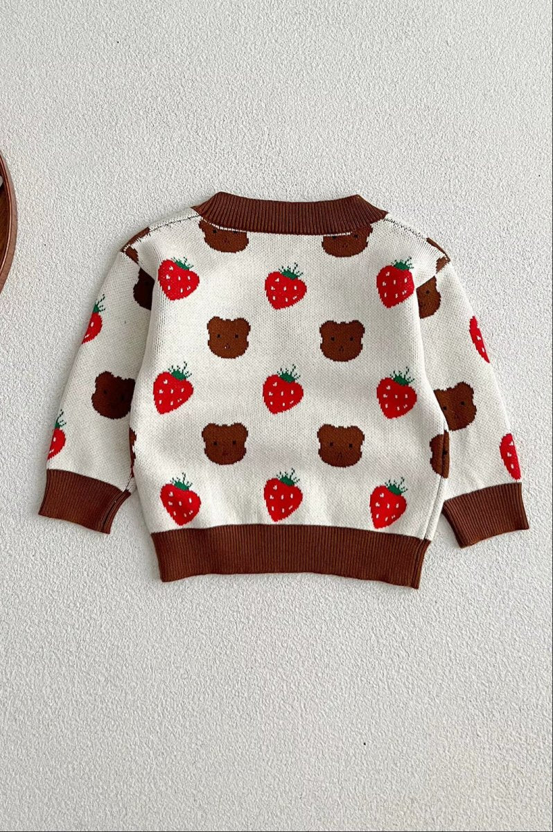 COZY Bear & Strawberry Cardigan - Cozy Crew Club
