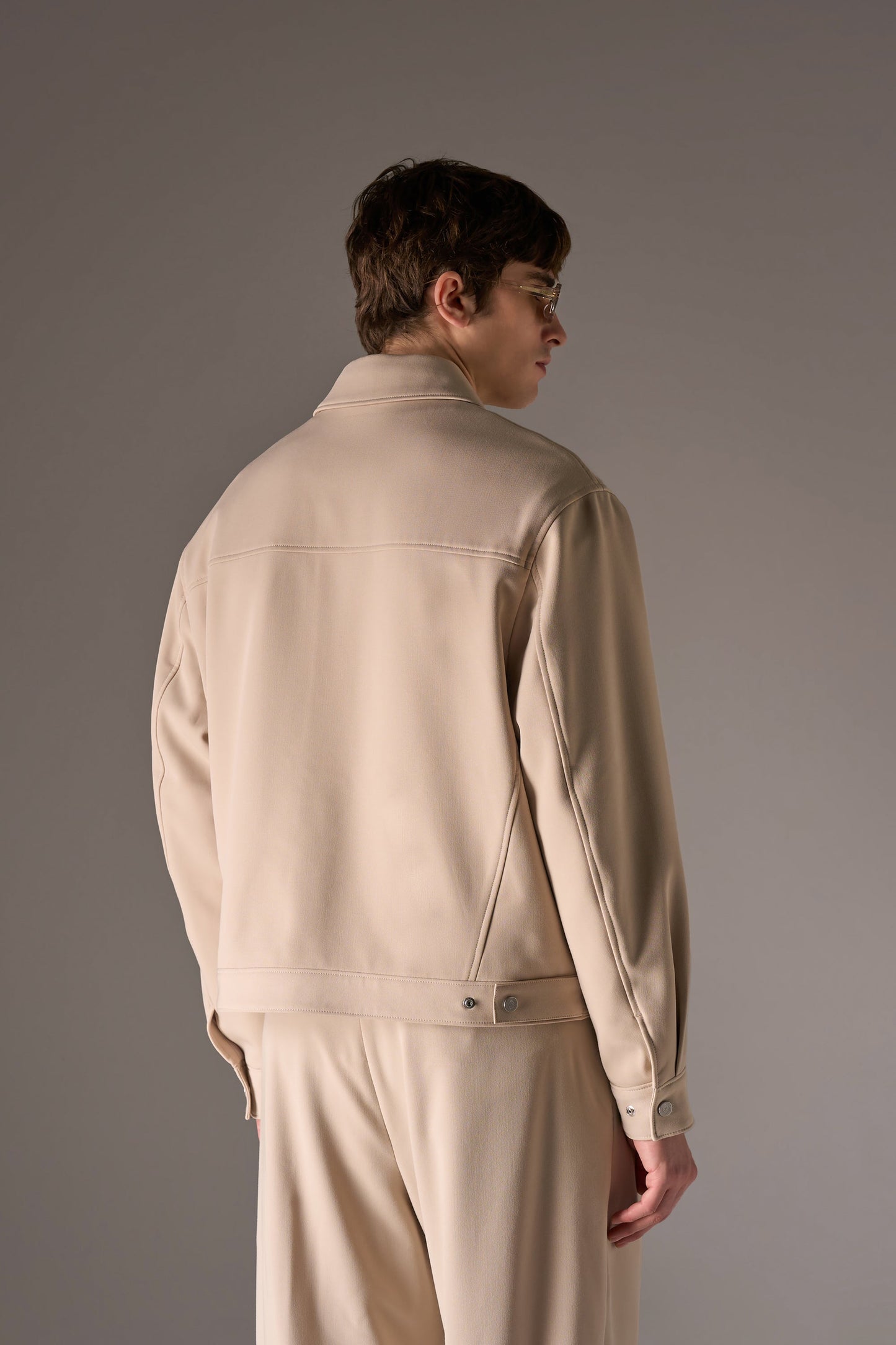FAUX LEATHER POCKET TAILORED JACKET - STONE
