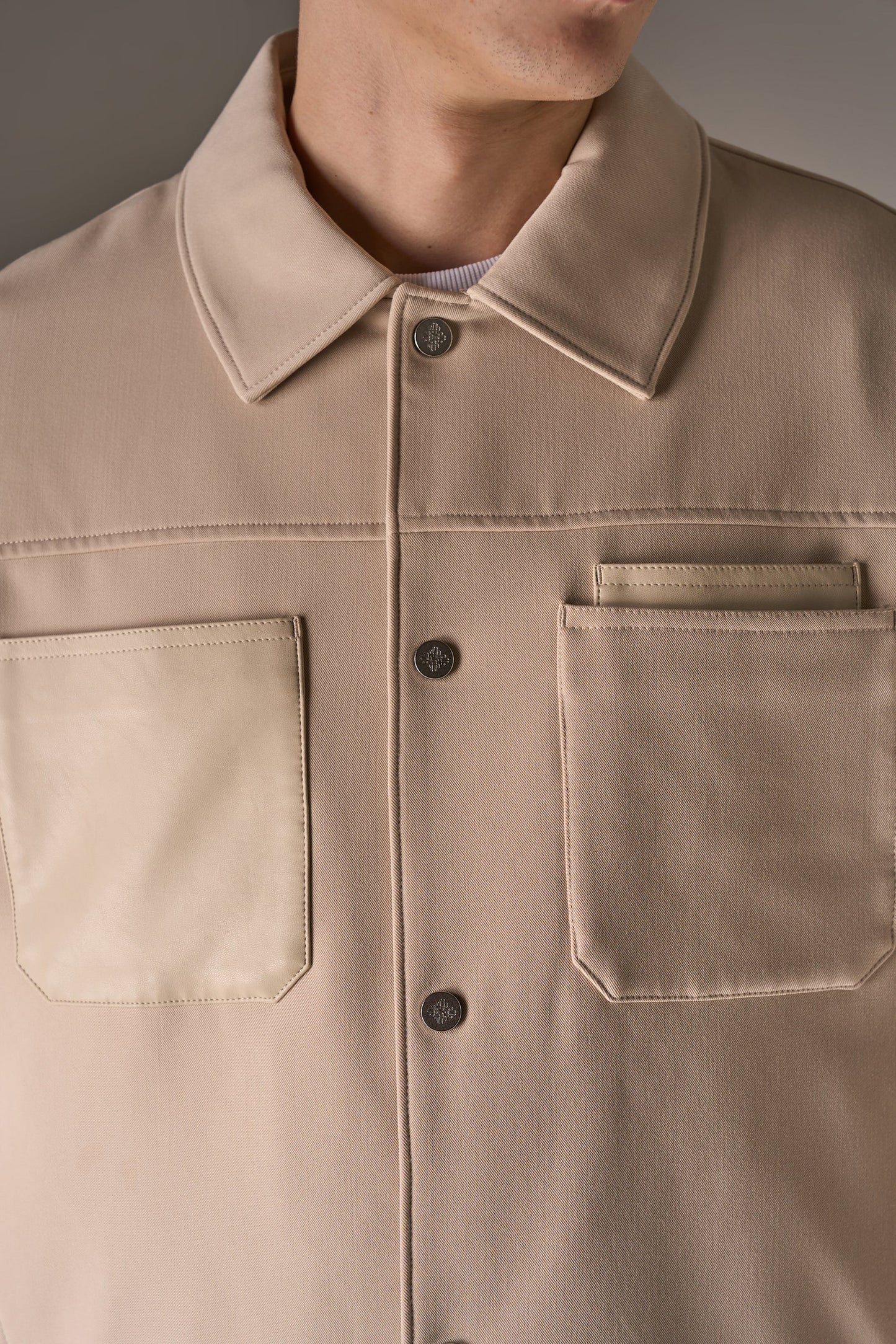 FAUX LEATHER POCKET TAILORED JACKET - STONE