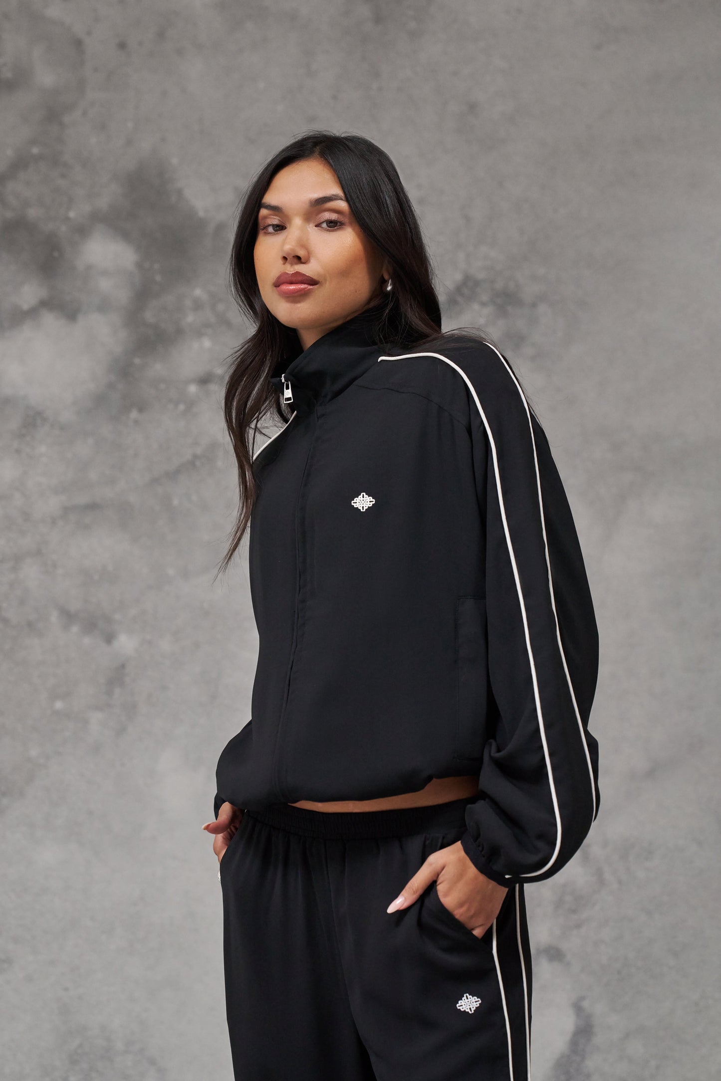 EMBLEM PIPED ZIP THROUGH JACKET - BLACK