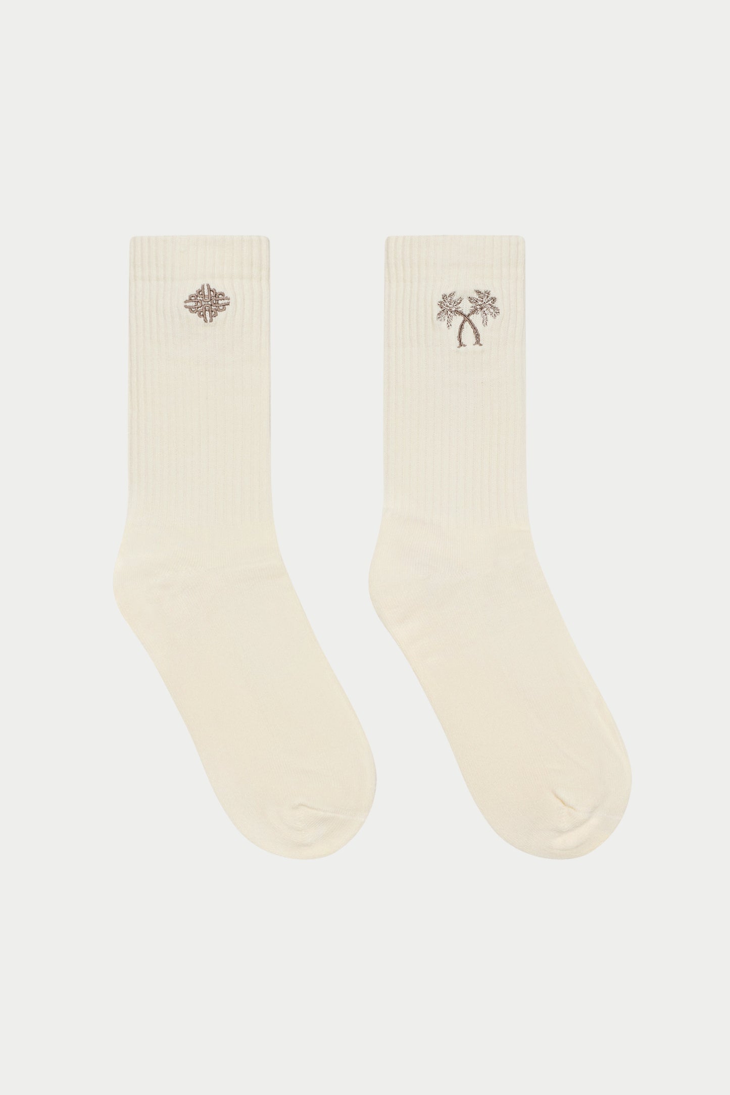 EMBROIDERED PALM SPORTS SOCKS - OFF WHITE