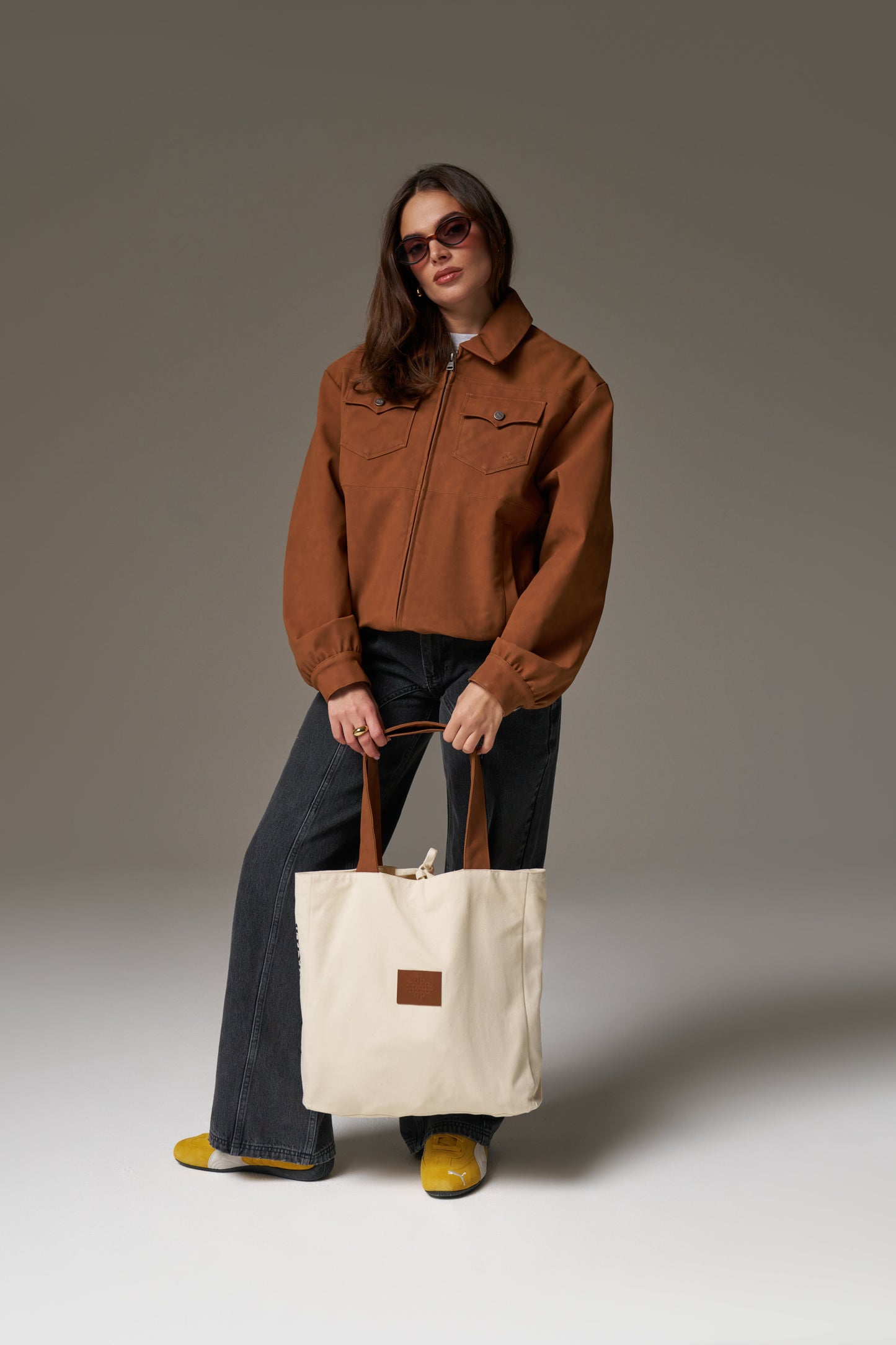 FAUX SUEDE STRAP TOTE BAG - TAN