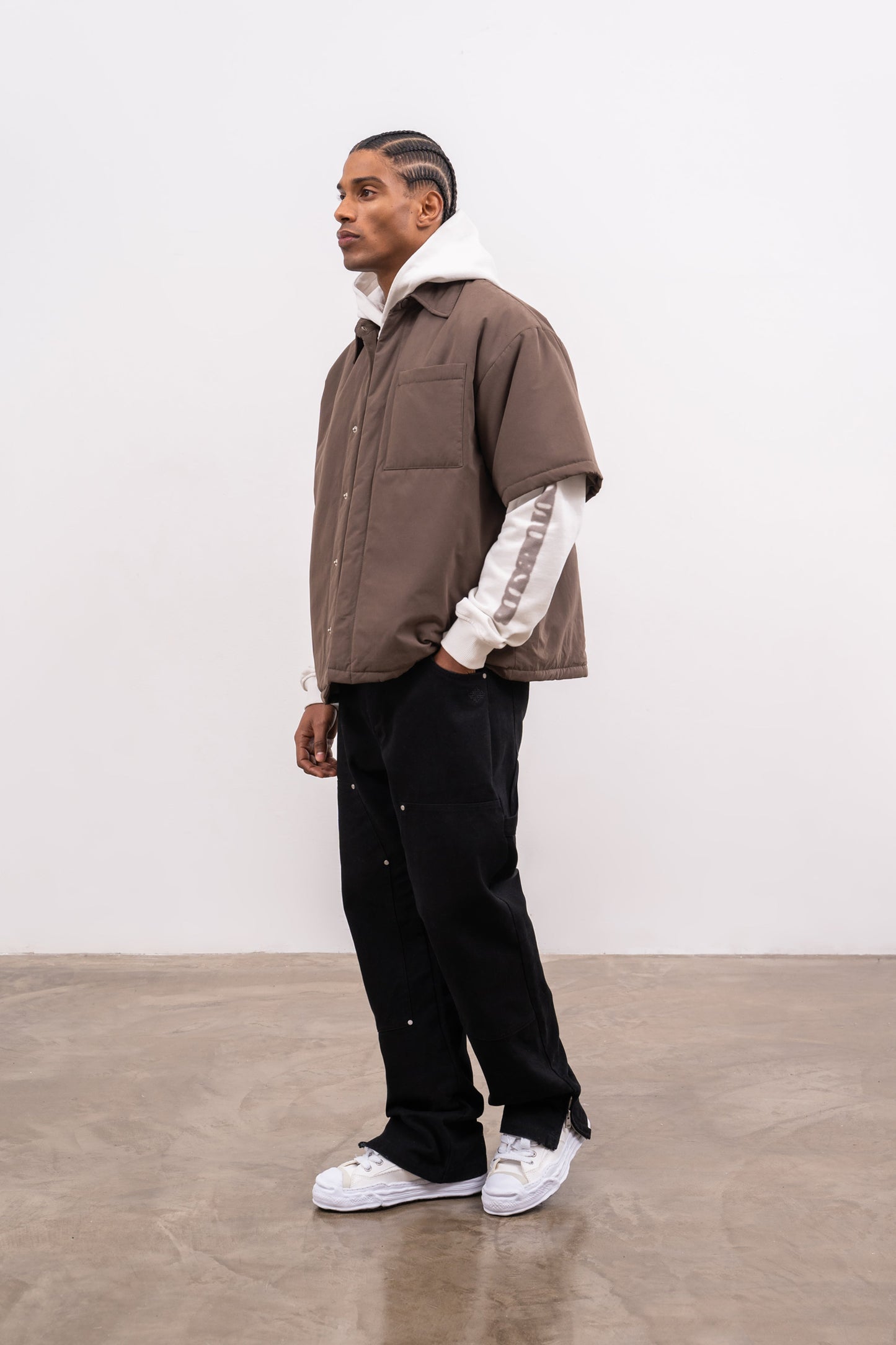 SHORT SLEEVE PADDED SHIRT - BROWN