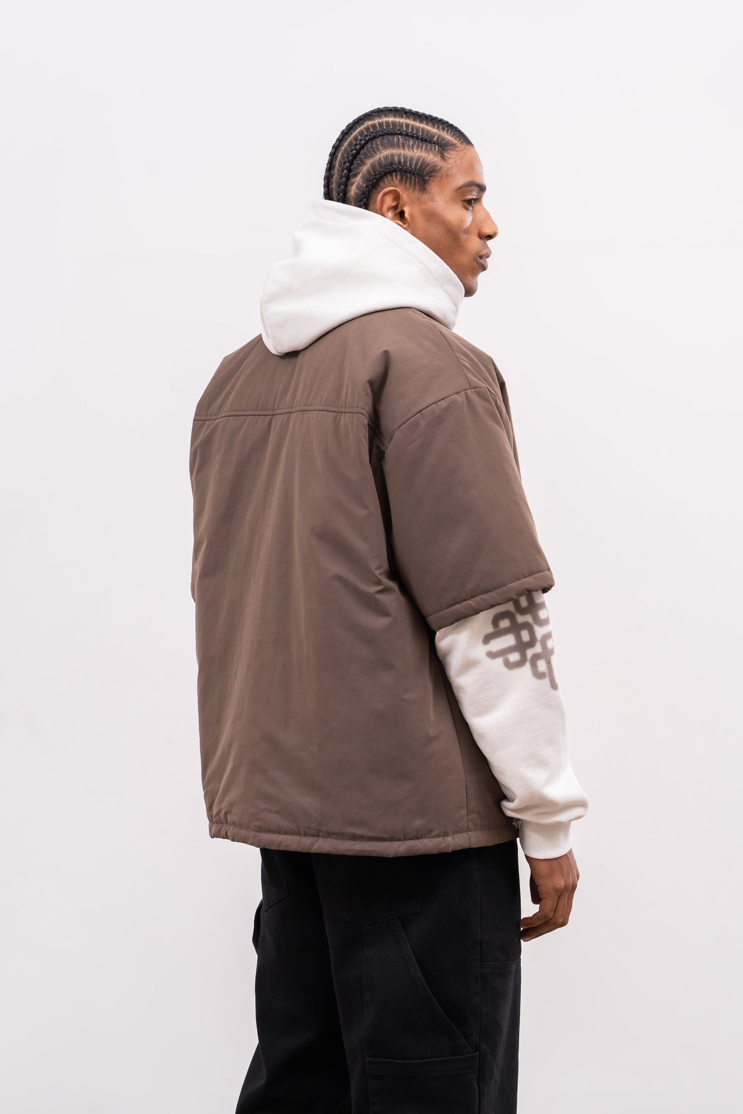 SHORT SLEEVE PADDED SHIRT - BROWN