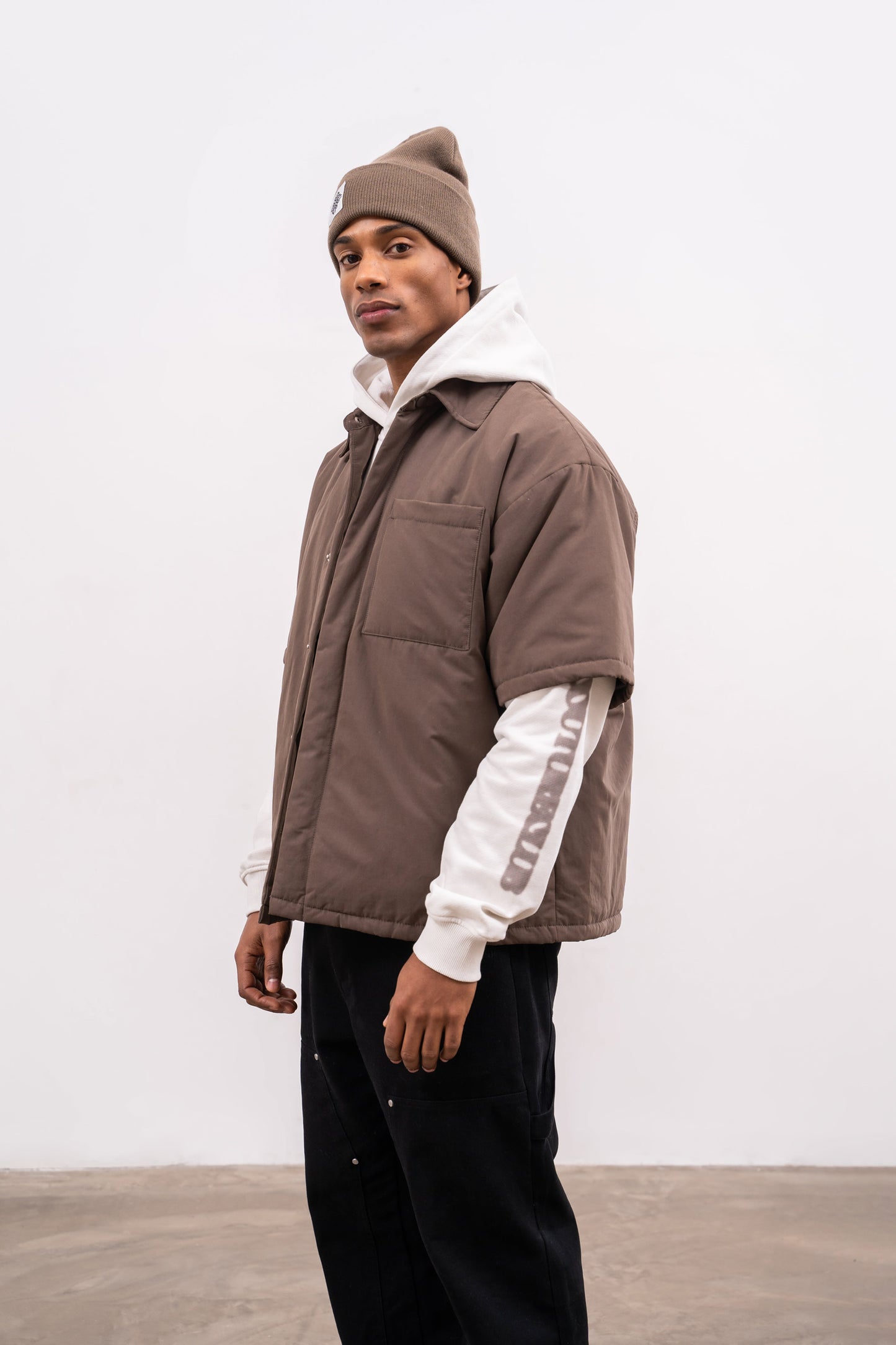 SHORT SLEEVE PADDED SHIRT - BROWN