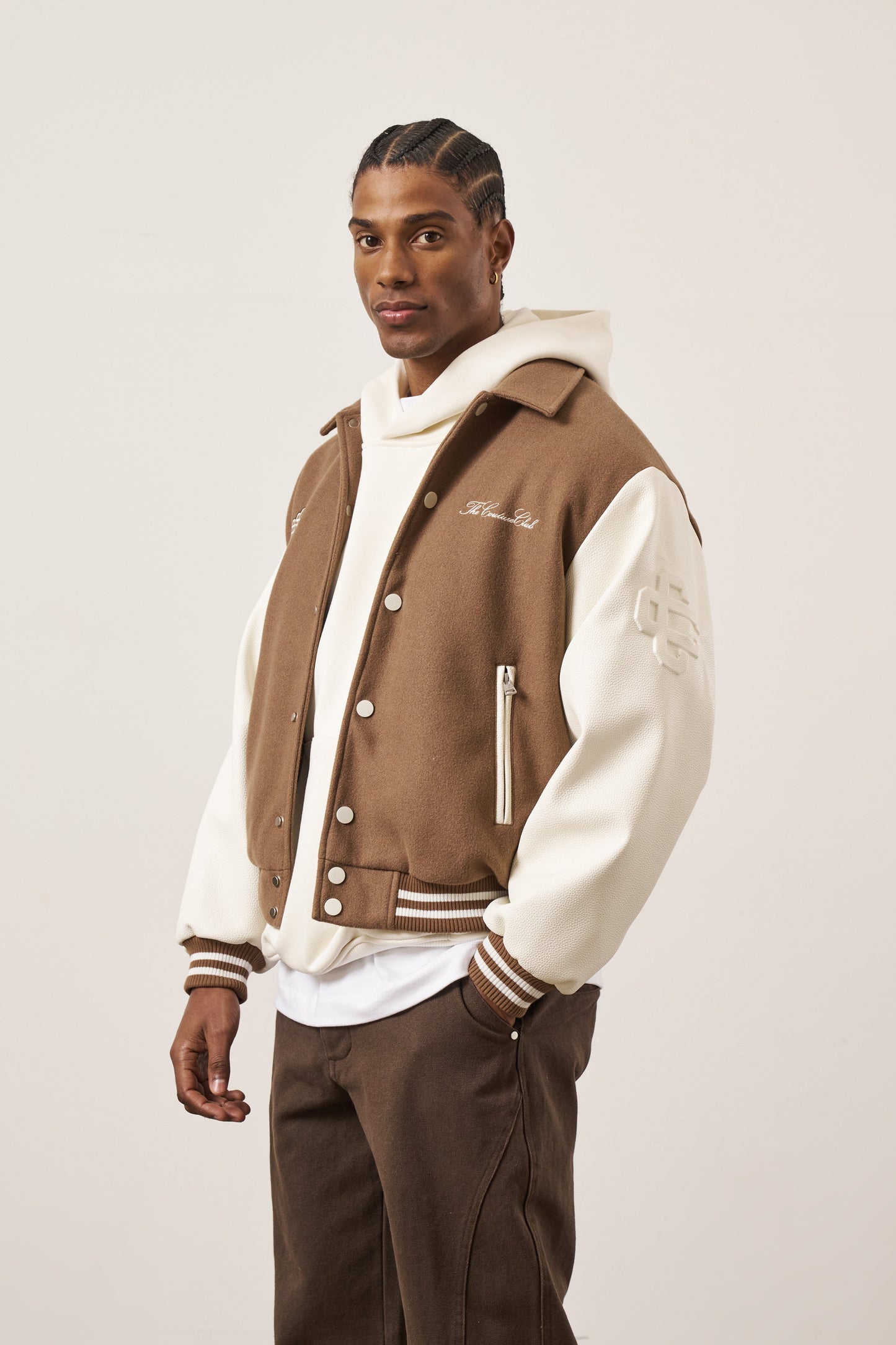 EMBLEM CHENILLE VARSITY JACKET - BROWN