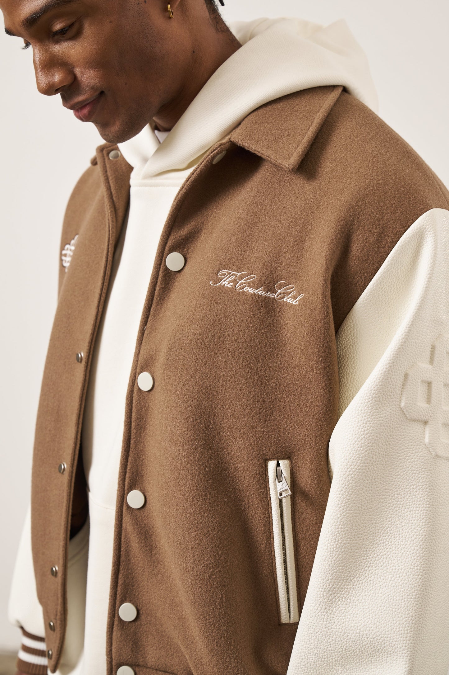 EMBLEM CHENILLE VARSITY JACKET - BROWN