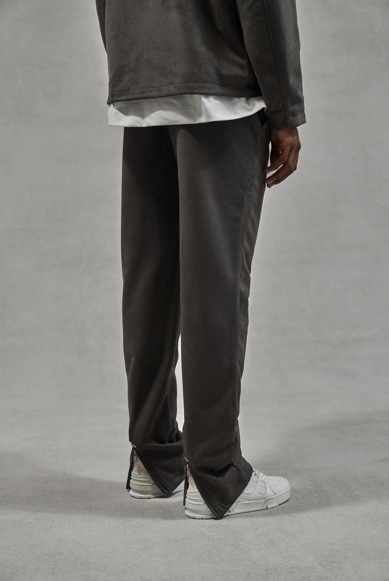 FAUX SUEDE STRAIGHT LEG PANTS - CHARCOAL