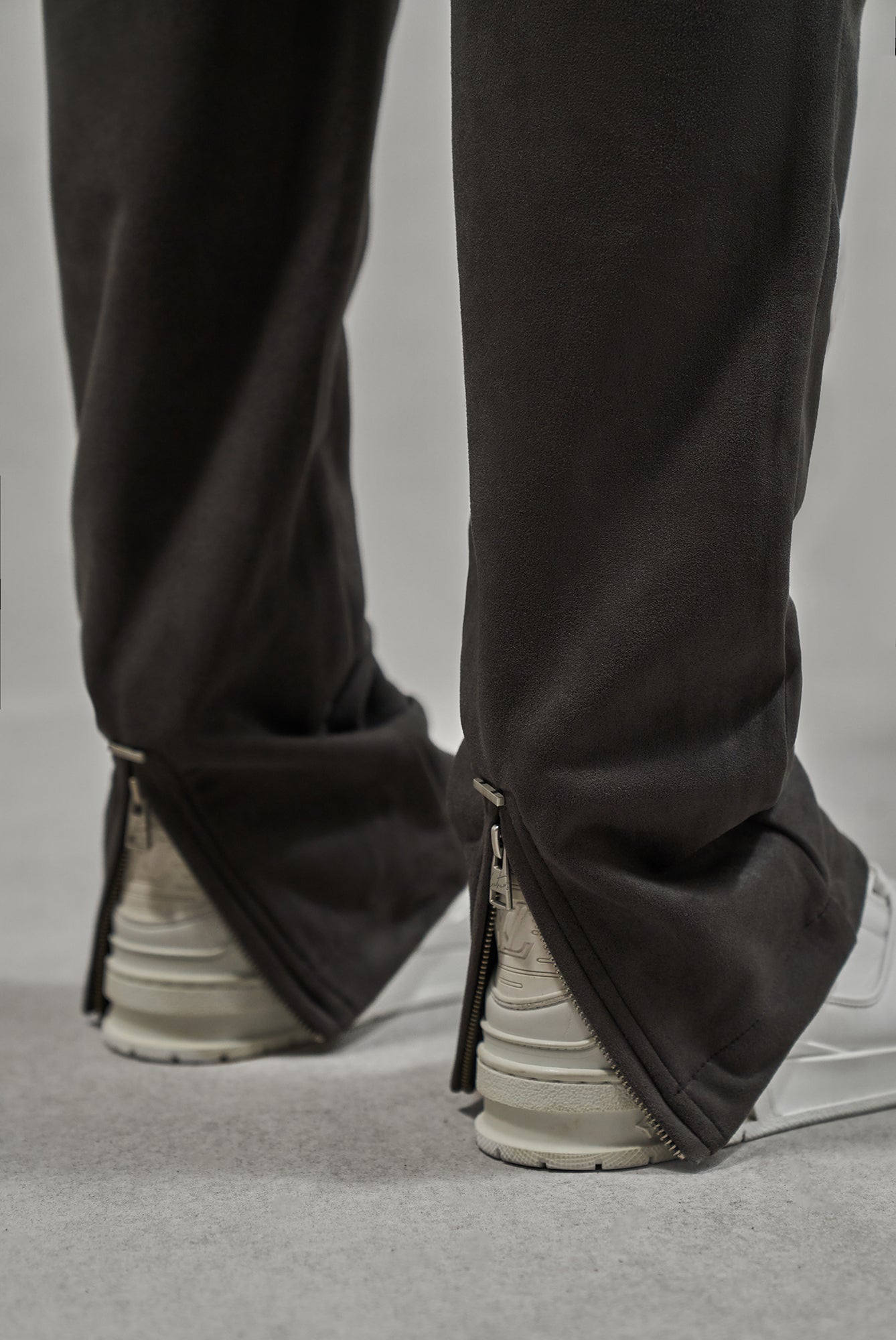 FAUX SUEDE STRAIGHT LEG PANTS - CHARCOAL