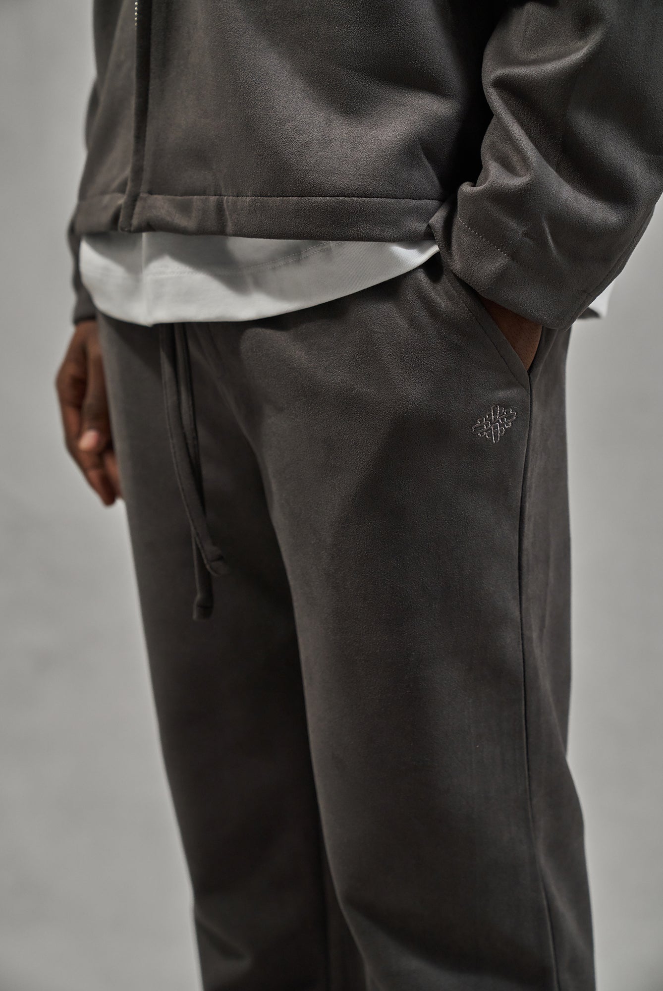 FAUX SUEDE STRAIGHT LEG PANTS - CHARCOAL