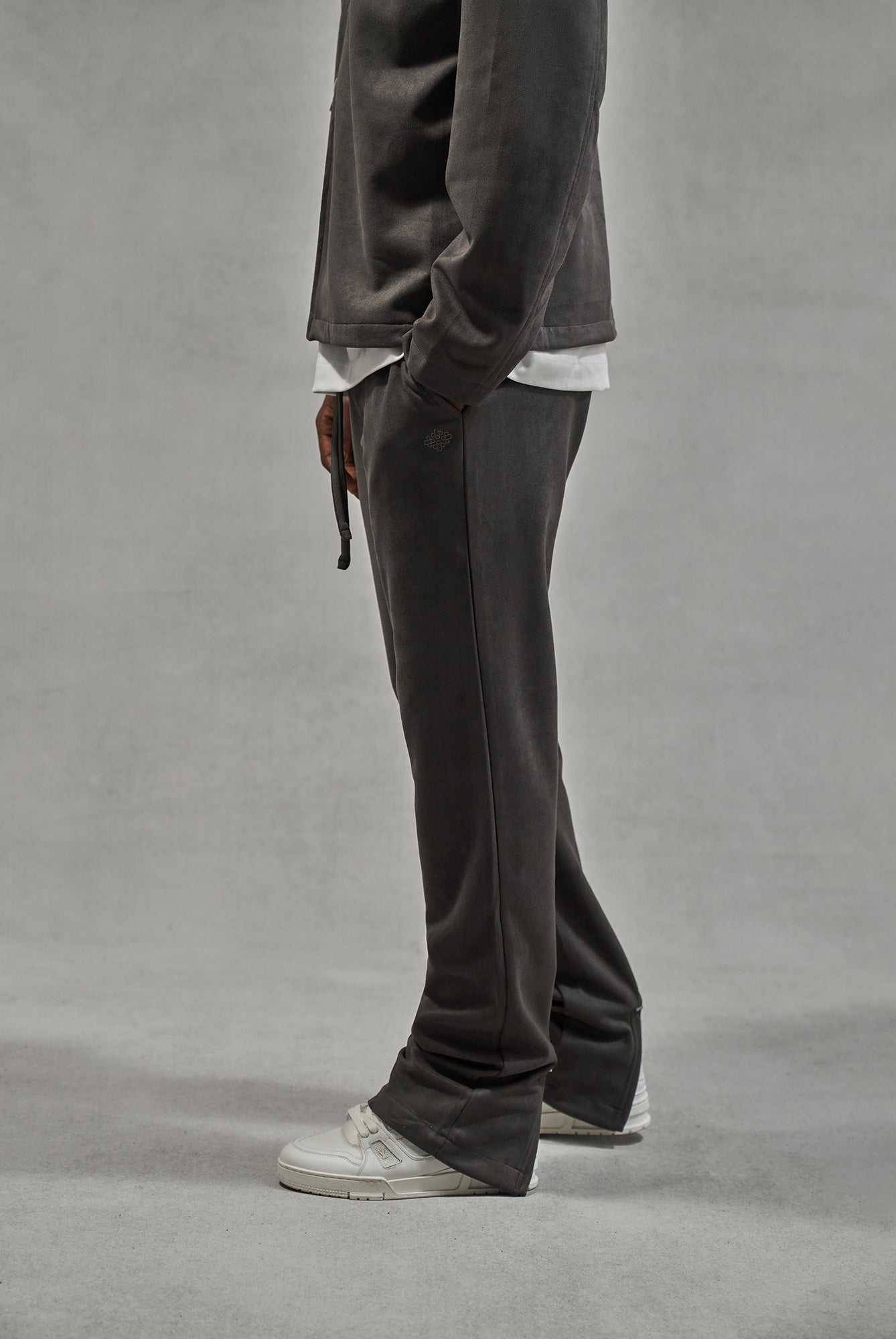 FAUX SUEDE STRAIGHT LEG PANTS - CHARCOAL