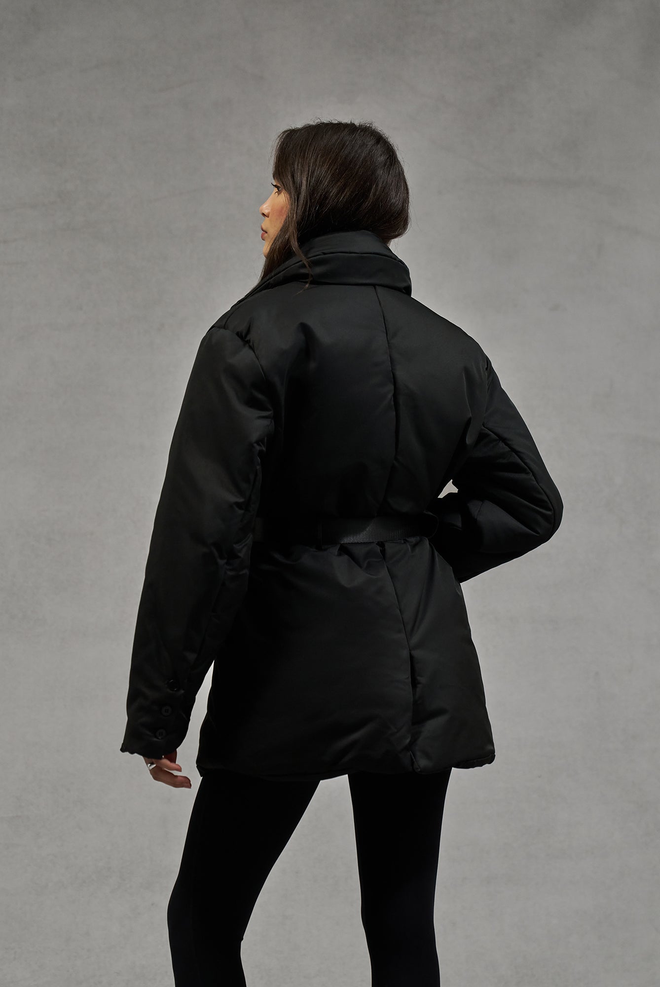 NYLON PADDED BLAZER COAT - BLACK