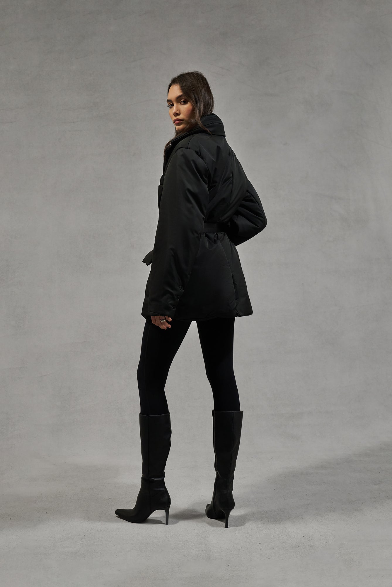 NYLON PADDED BLAZER COAT - BLACK