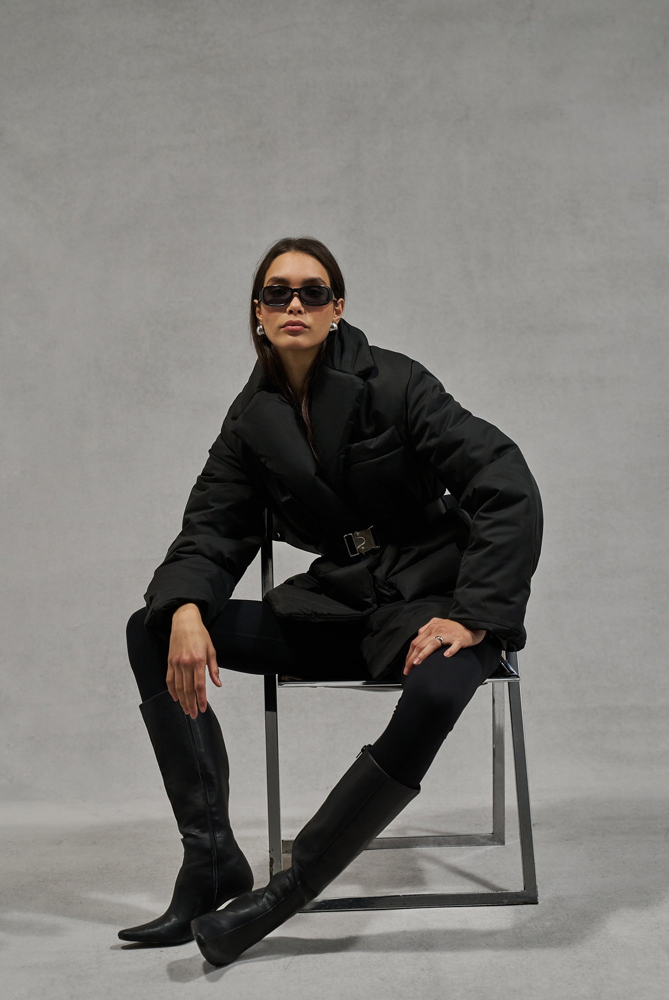 NYLON PADDED BLAZER COAT - BLACK