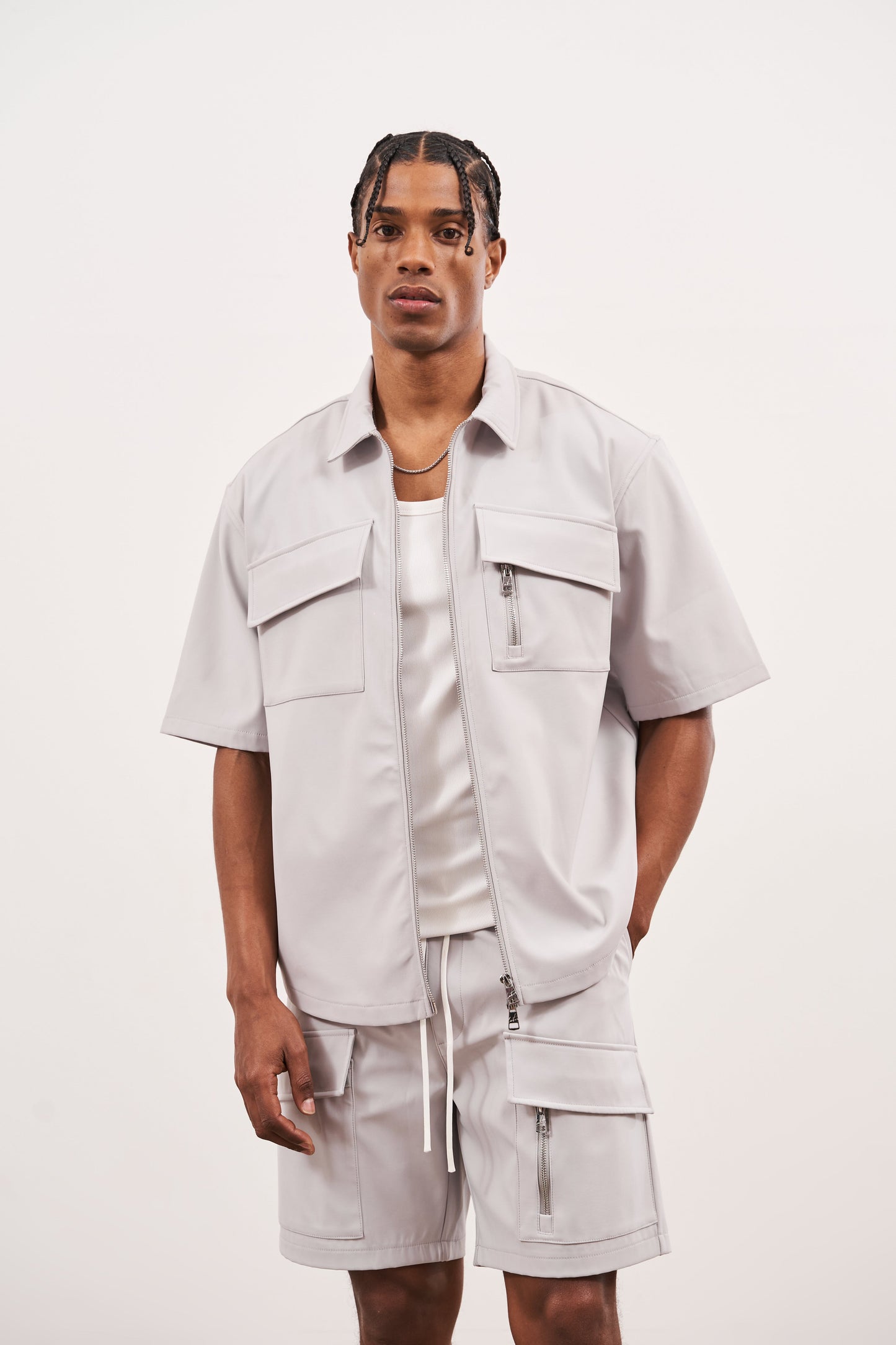 TECHNICAL HEAVYWEIGHT ZIP OVERSHIRT - GREY
