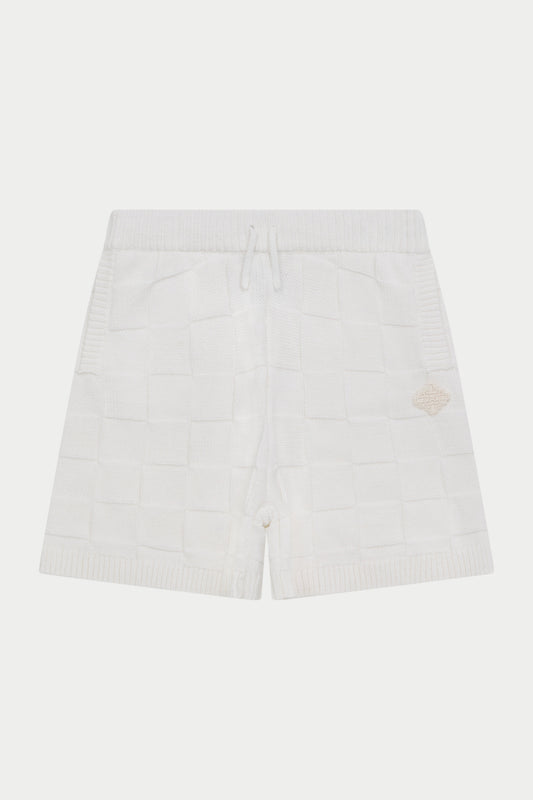 KIDS CHECKERBOARD KNITTED SHORT - OFF WHITE