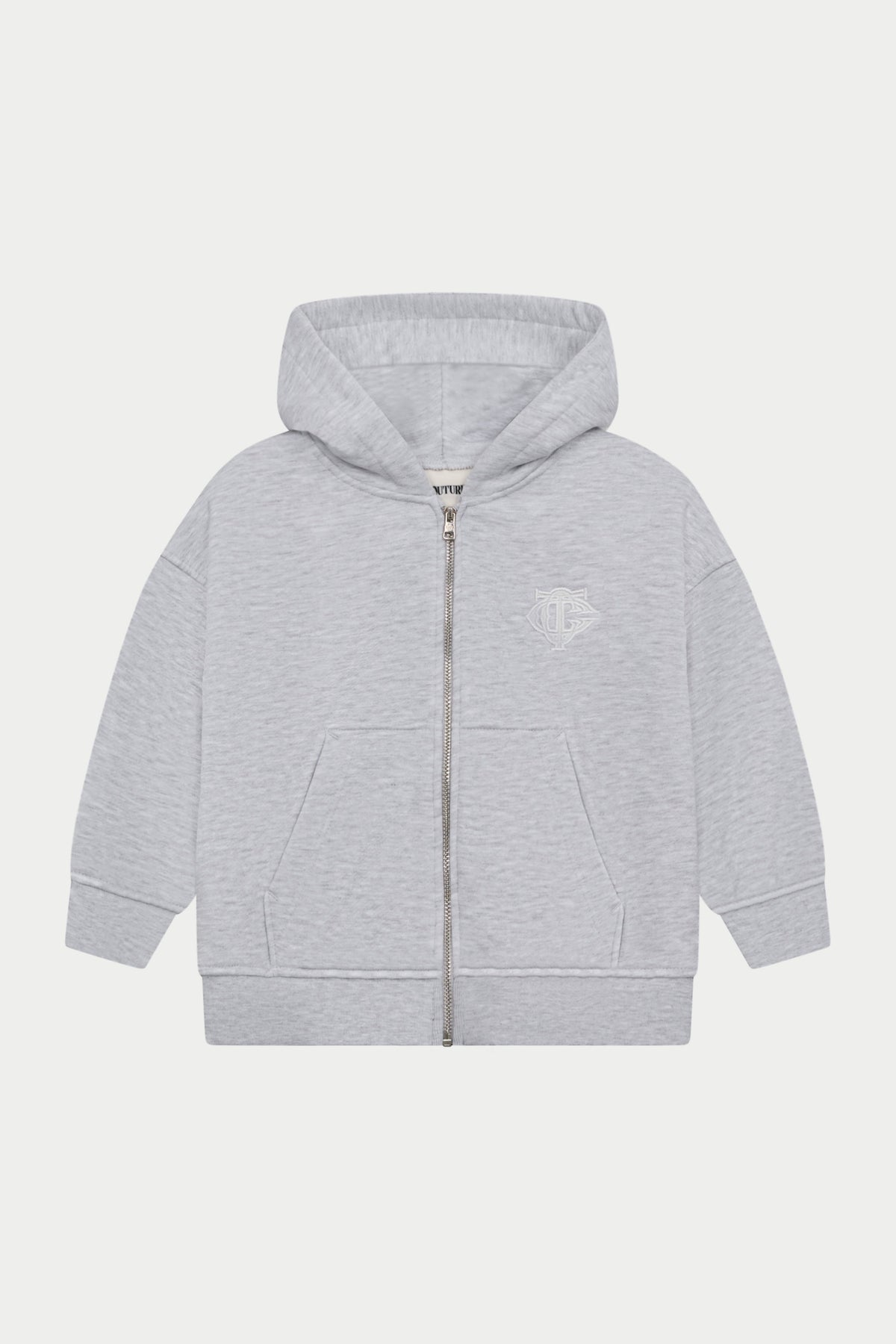 JUNIOR ZIP THROUGH EMBLEM APPLIQUE HOODIE - GREY MARL