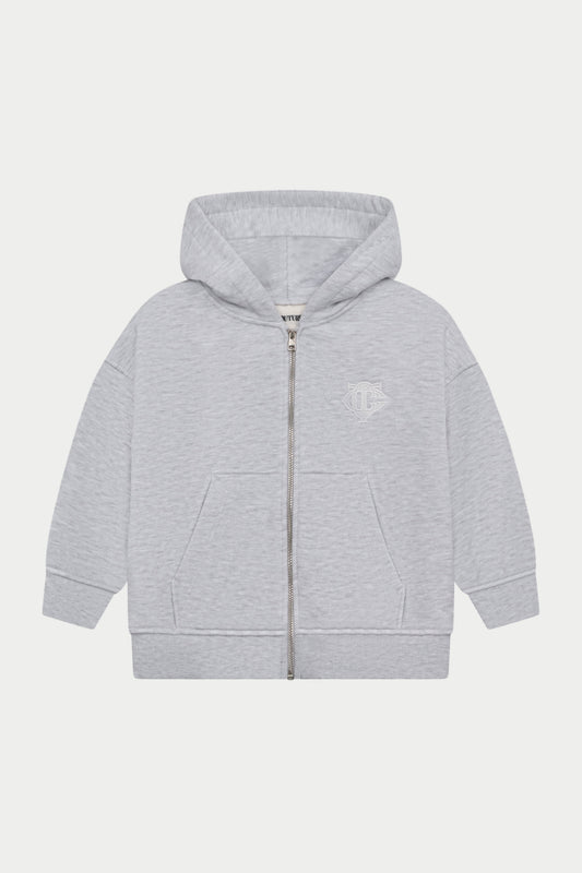 JUNIOR ZIP THROUGH EMBLEM APPLIQUE HOODIE - GREY MARL