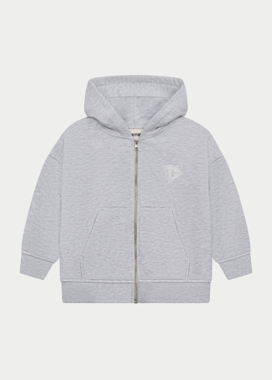 Junior Zip Through Emblem Applique Hoodie Marl in Grey