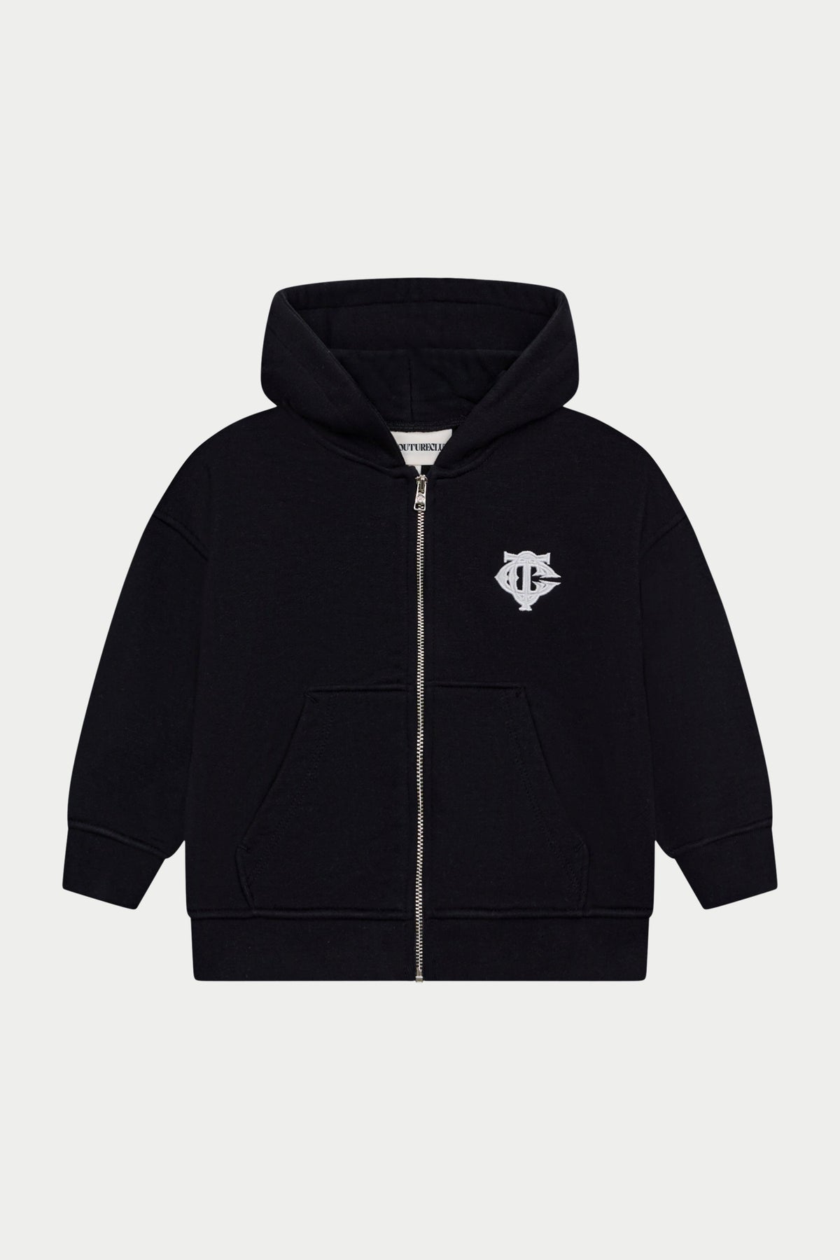 JUNIOR ZIP THROUGH EMBLEM APPLIQUE HOODIE - BLACK