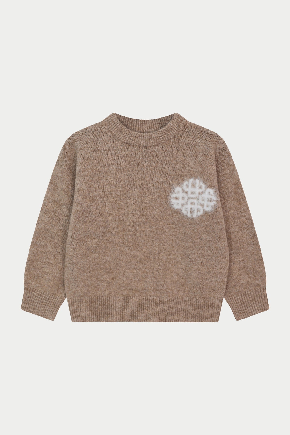KIDS EMBLEM FLUFFY KNIT CREW - BEIGE