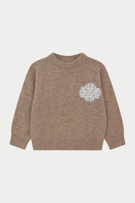 KIDS EMBLEM FLUFFY KNIT CREW - BEIGE