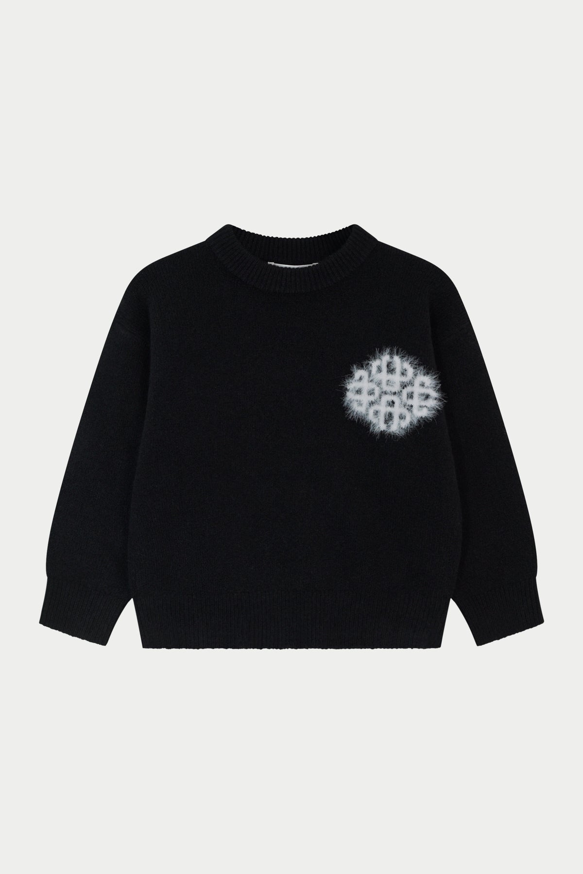 JUNIOR EMBLEM FLUFFY KNIT CREW - BLACK