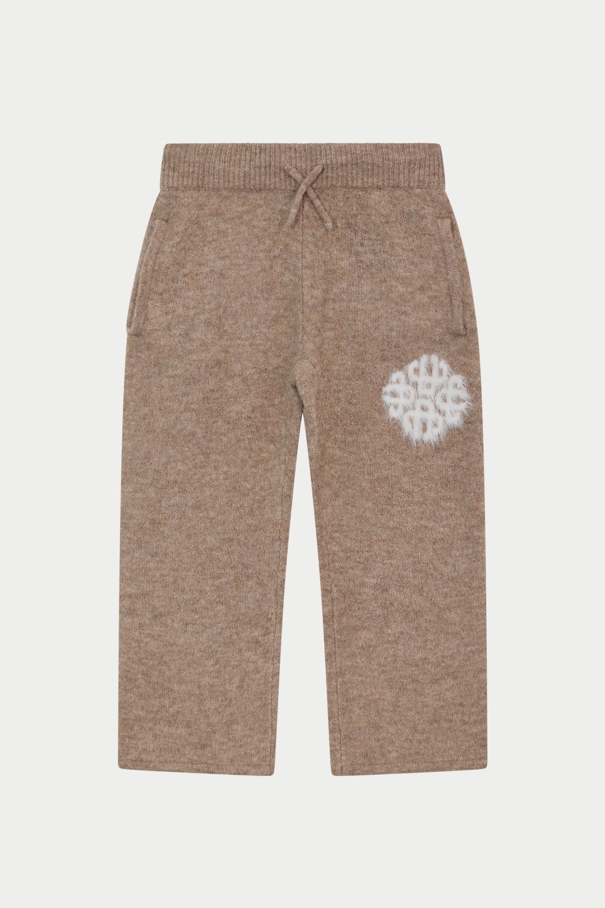 JUNIOR EMBLEM FLUFFY KNIT JOGGERS - BEIGE
