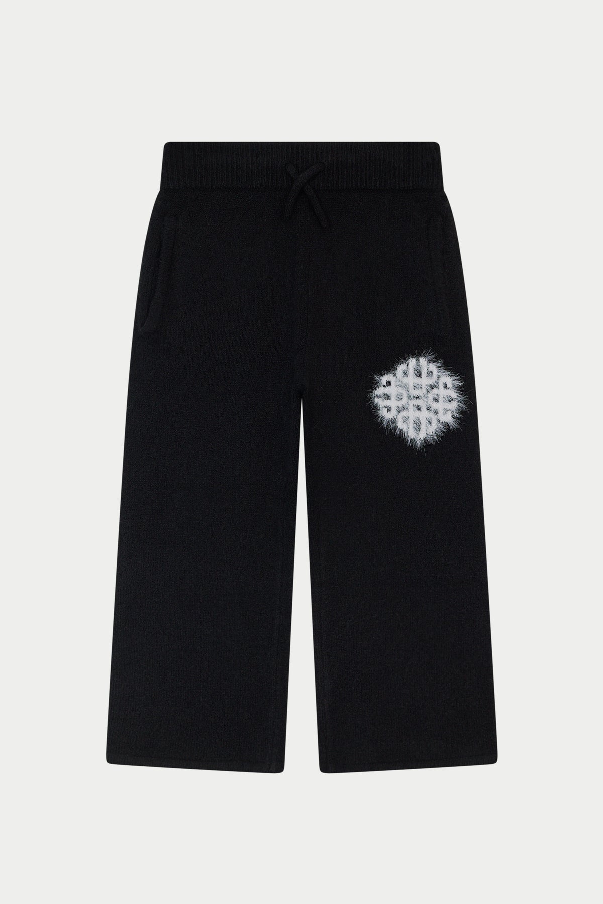 KIDS EMBLEM FLUFFY KNIT JOGGERS - BLACK