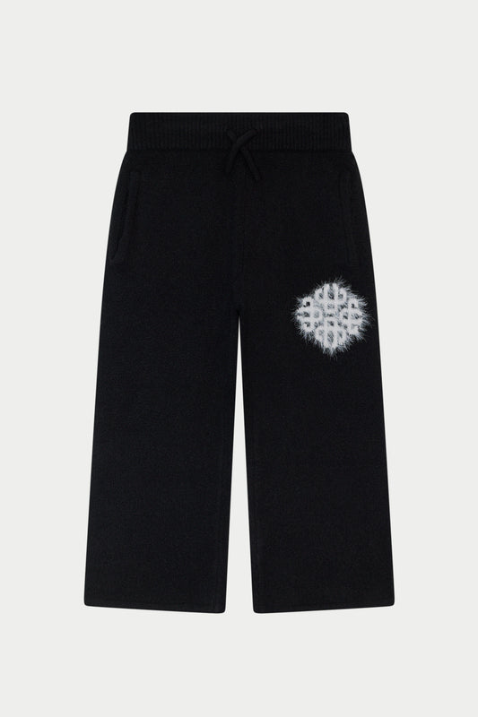 KIDS EMBLEM FLUFFY KNIT JOGGERS - BLACK