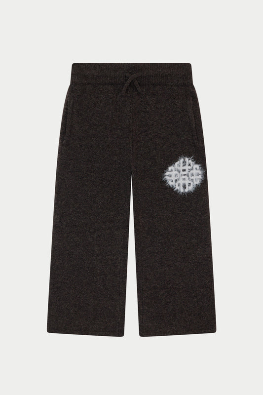 KIDS EMBLEM FLUFFY KNIT JOGGERS - BROWN