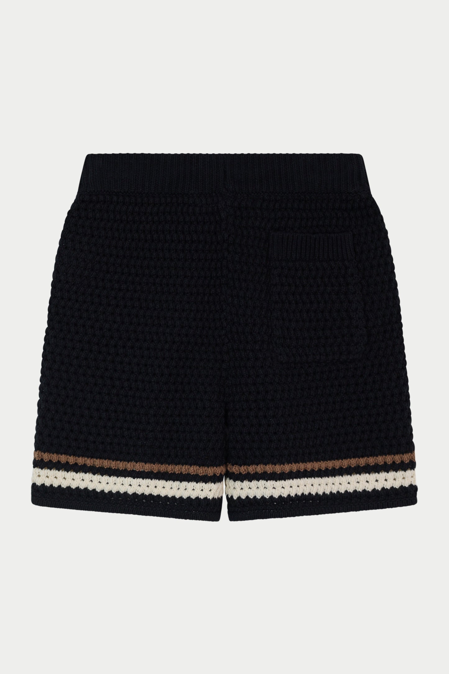 JUNIOR STRIPE CROCHET KNIT SHORTS - BLACK