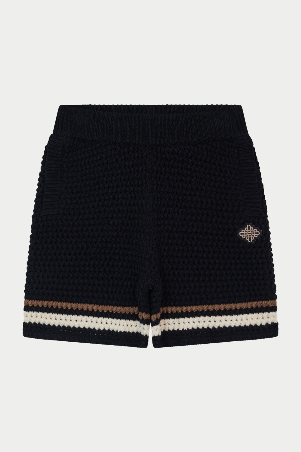 KIDS STRIPE CROCHET KNIT SHORTS - BLACK