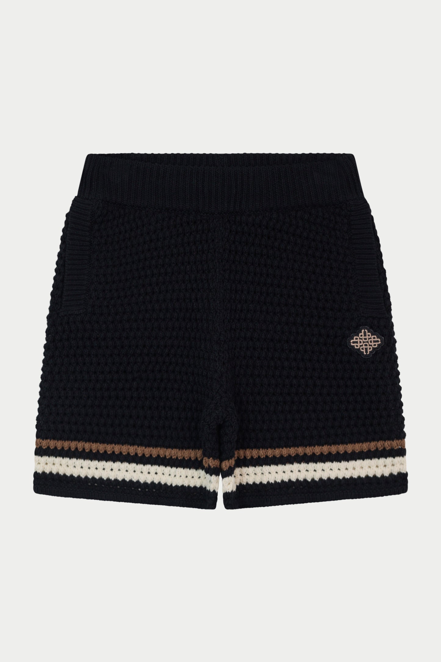 KIDS STRIPE CROCHET KNIT SHORTS - BLACK