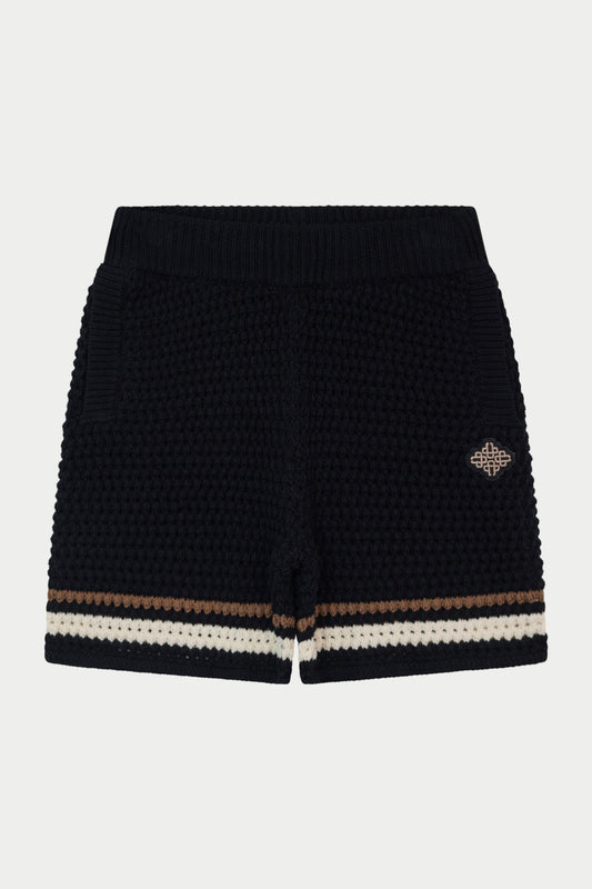 JUNIOR STRIPE CROCHET KNIT SHORTS - BLACK