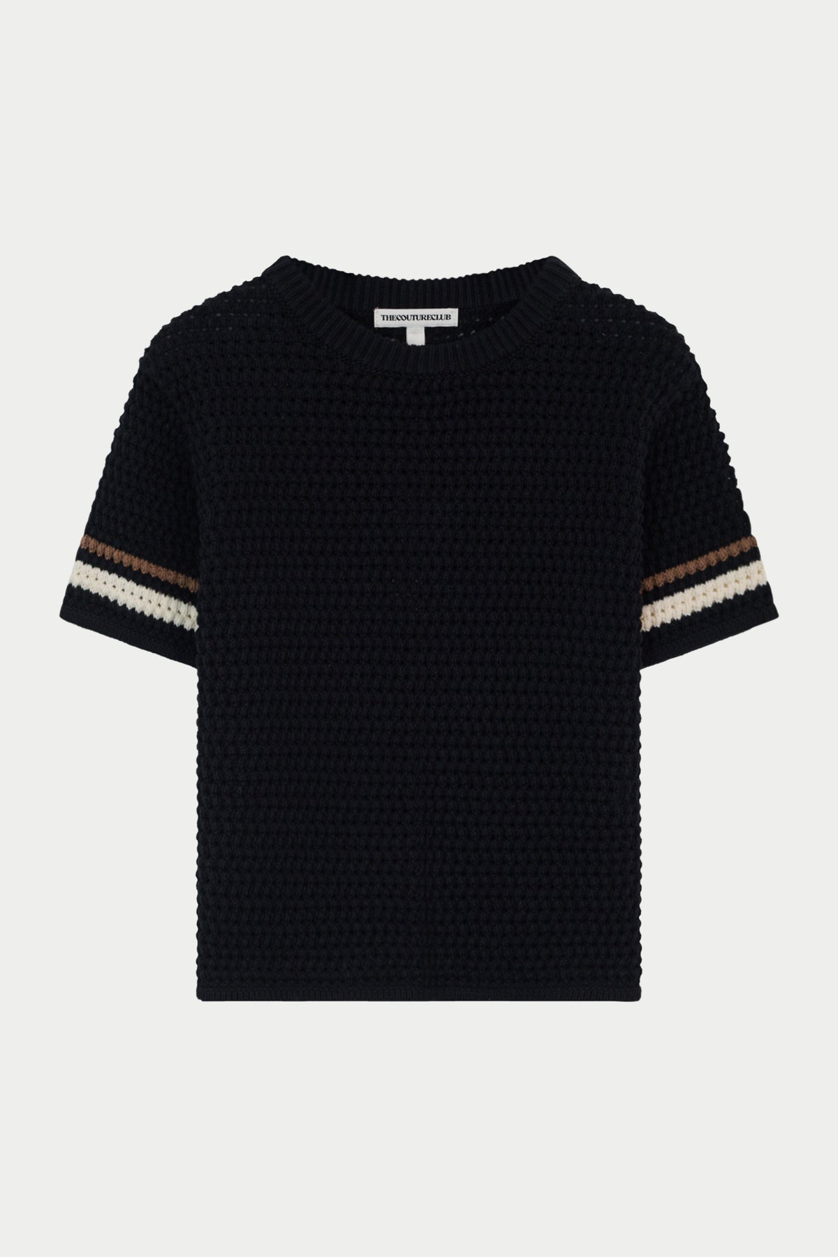 KIDS STRIPE CROCHET KNIT T-SHIRT - BLACK
