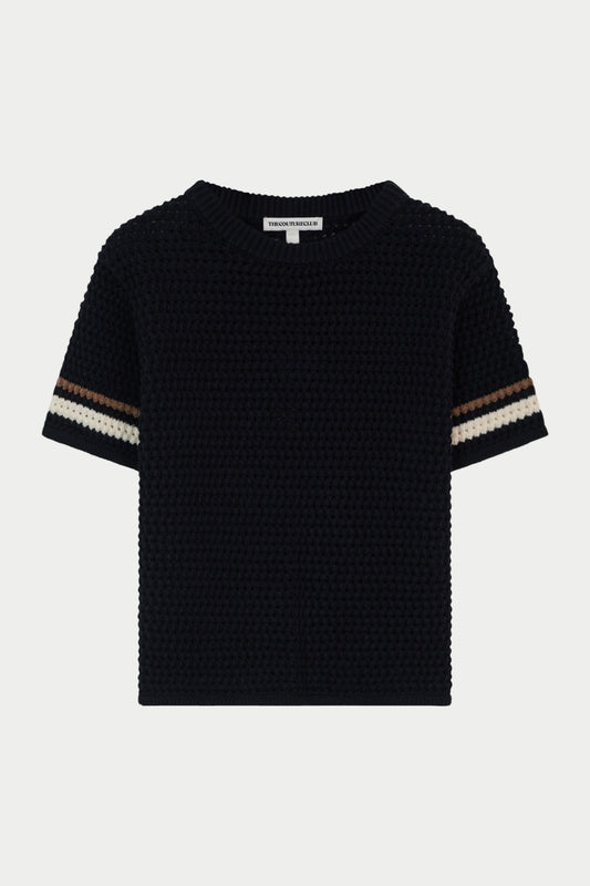 KIDS STRIPE CROCHET KNIT T-SHIRT - BLACK
