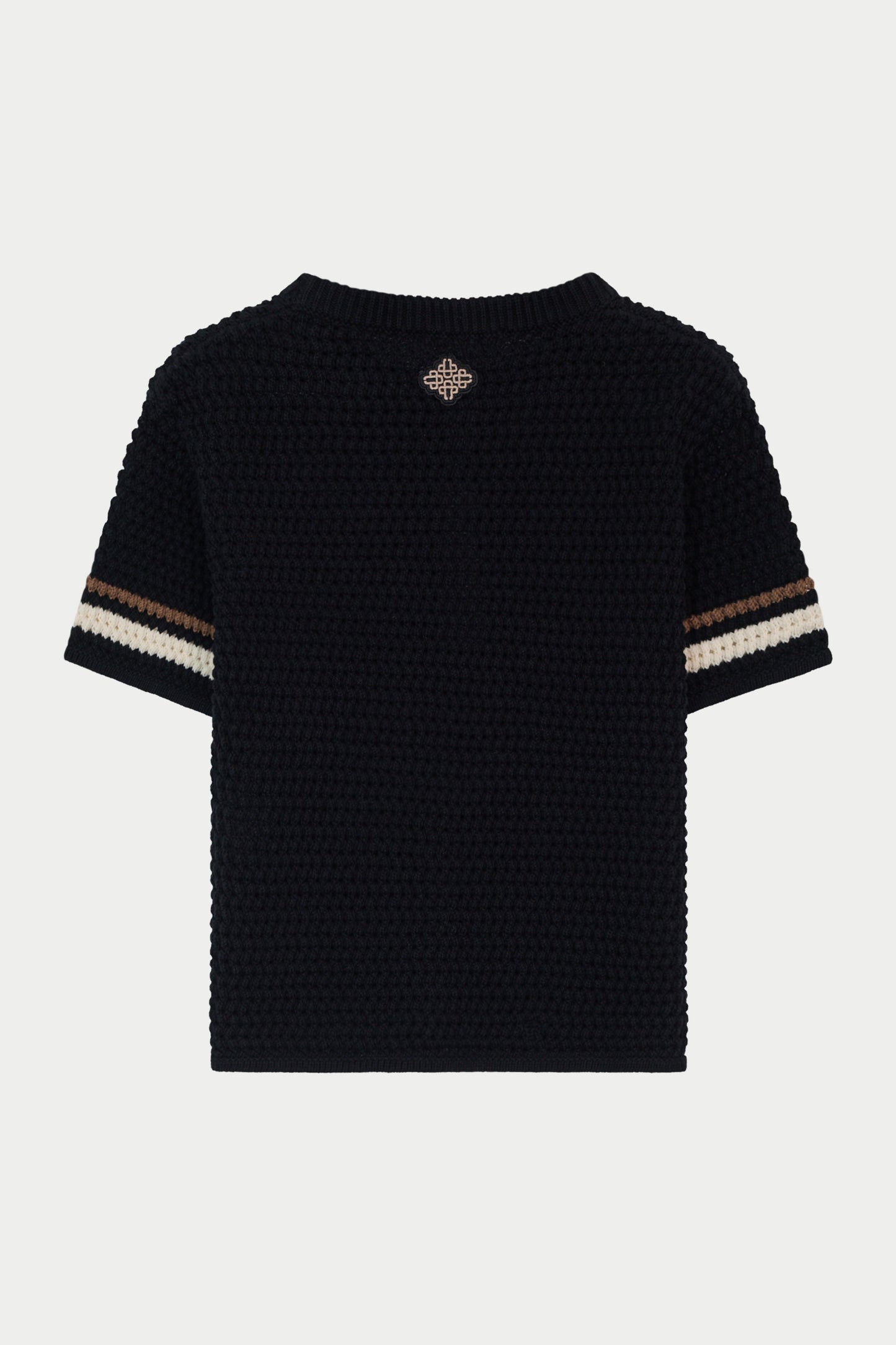 JUNIOR STRIPE CROCHET KNIT T-SHIRT - BLACK