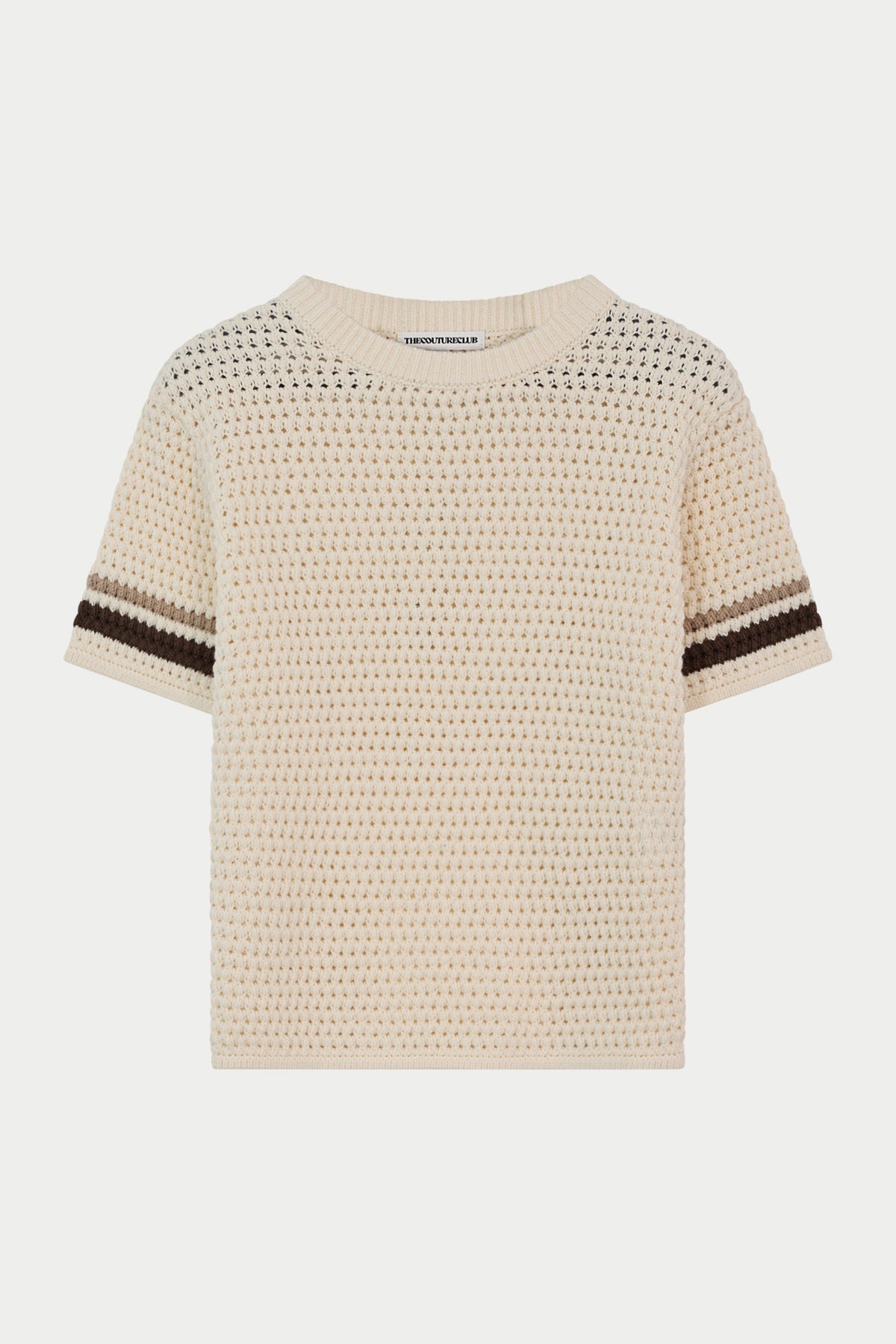 JUNIOR STRIPE CROCHET KNIT T-SHIRT - OFF WHITE