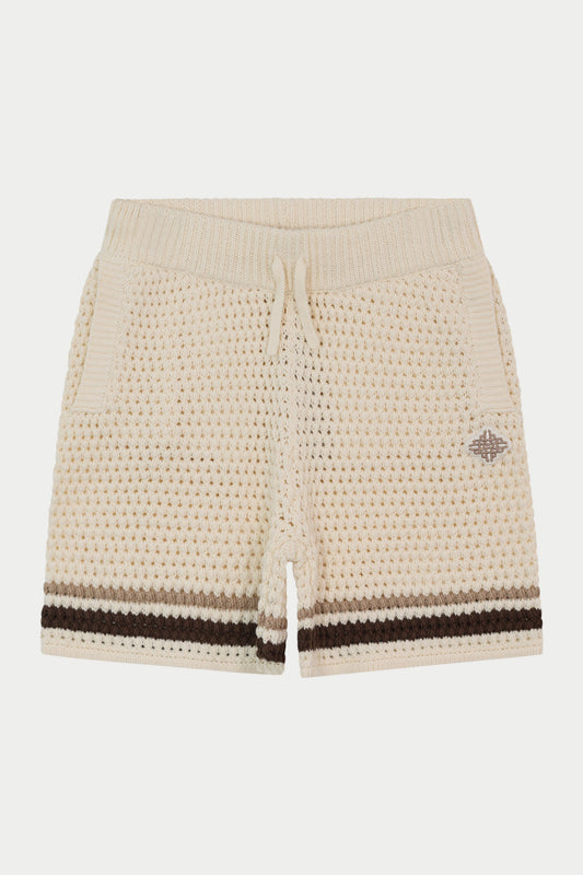 JUNIOR STRIPE CROCHET KNIT SHORTS - OFF WHITE