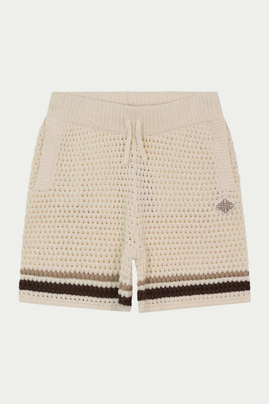 JUNIOR STRIPE CROCHET KNIT SHORTS - OFF WHITE
