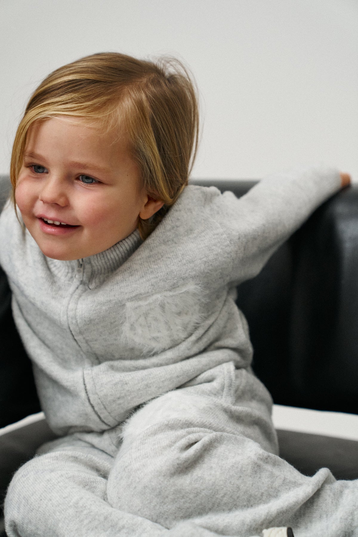JUNIOR MONOGRAM FLUFFY KNIT ZIP THROUGH - GREY MARL