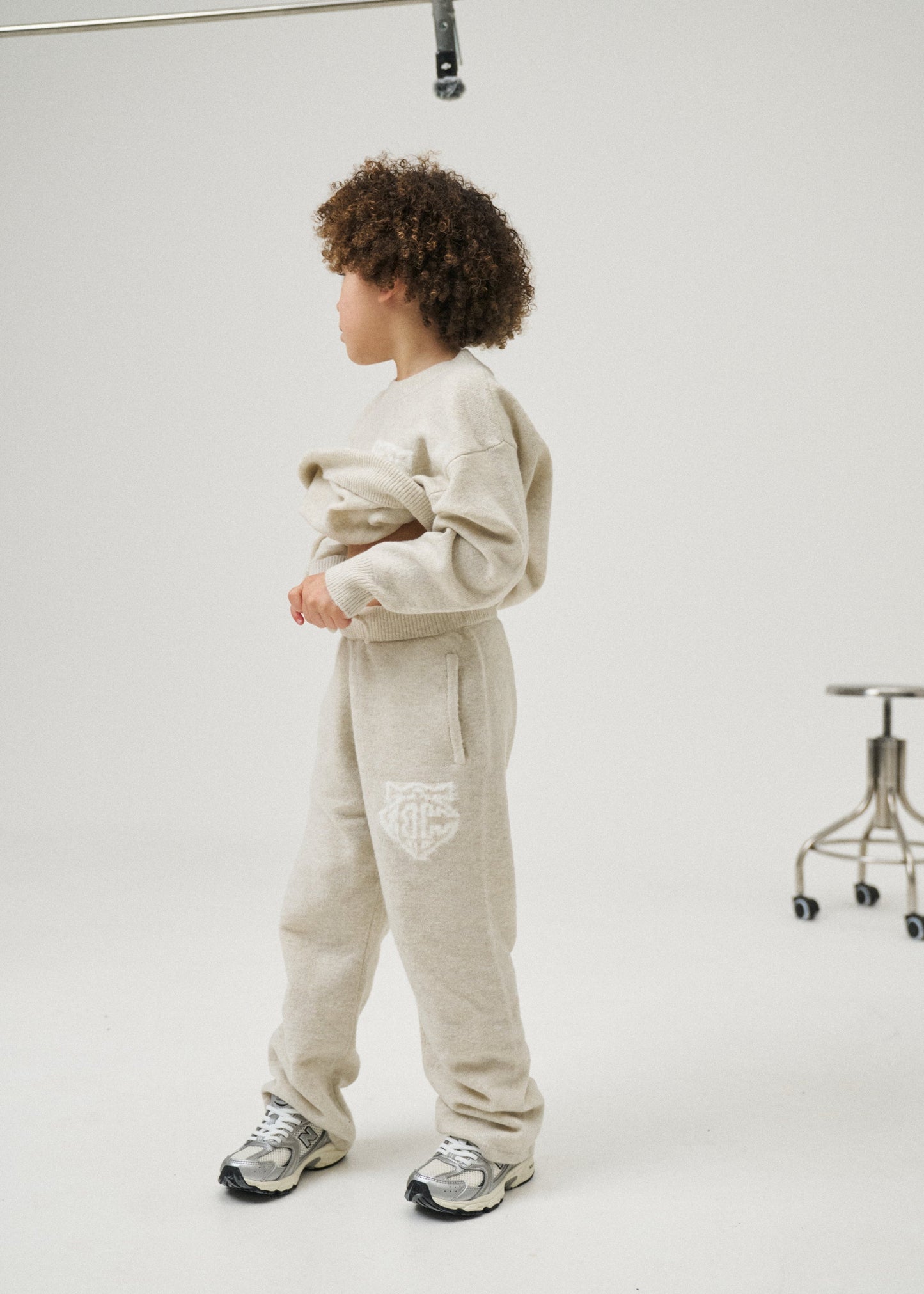 Junior Monogram Fluffy Knit Crew in Beige