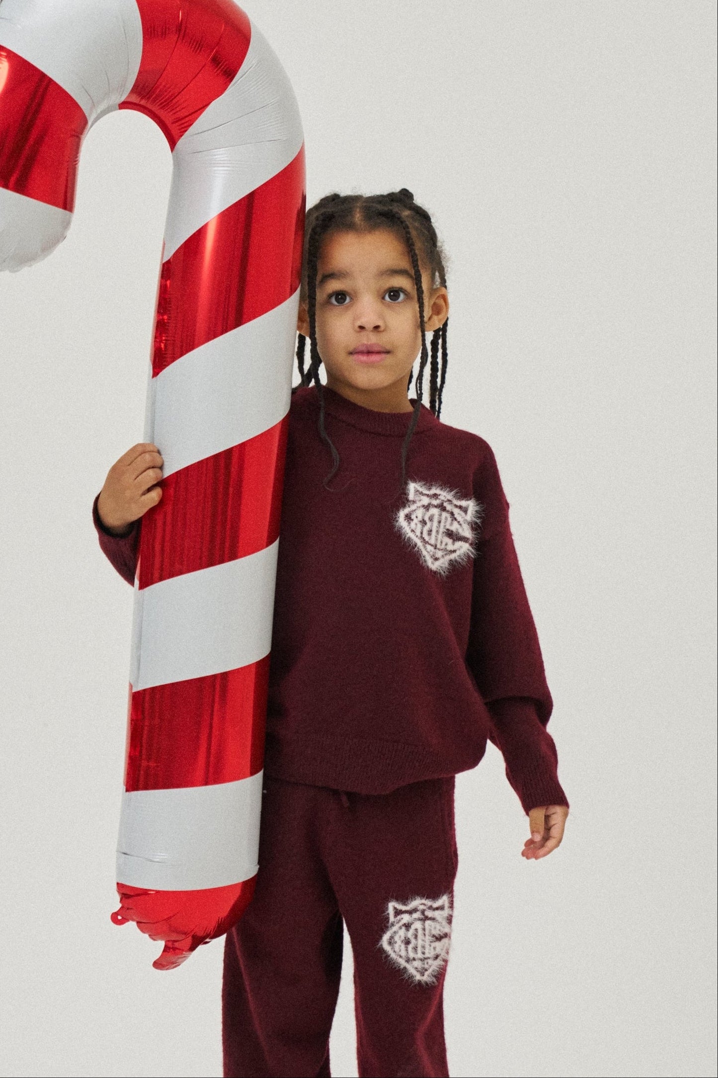 JUNIOR MONOGRAM FLUFFY KNIT CREW - BURGUNDY