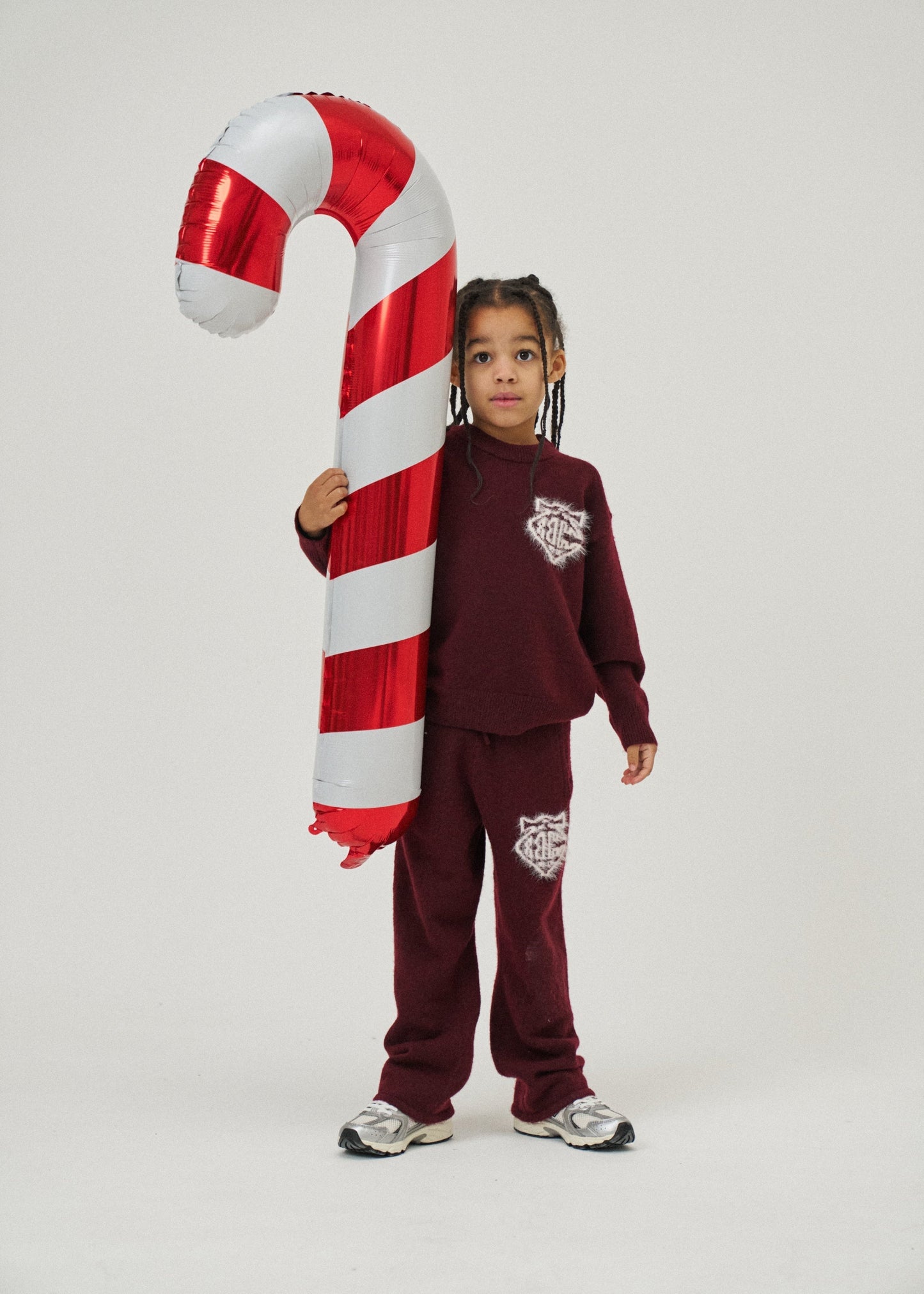 Junior Monogram Emblem Fluffy Knit Joggers in Red