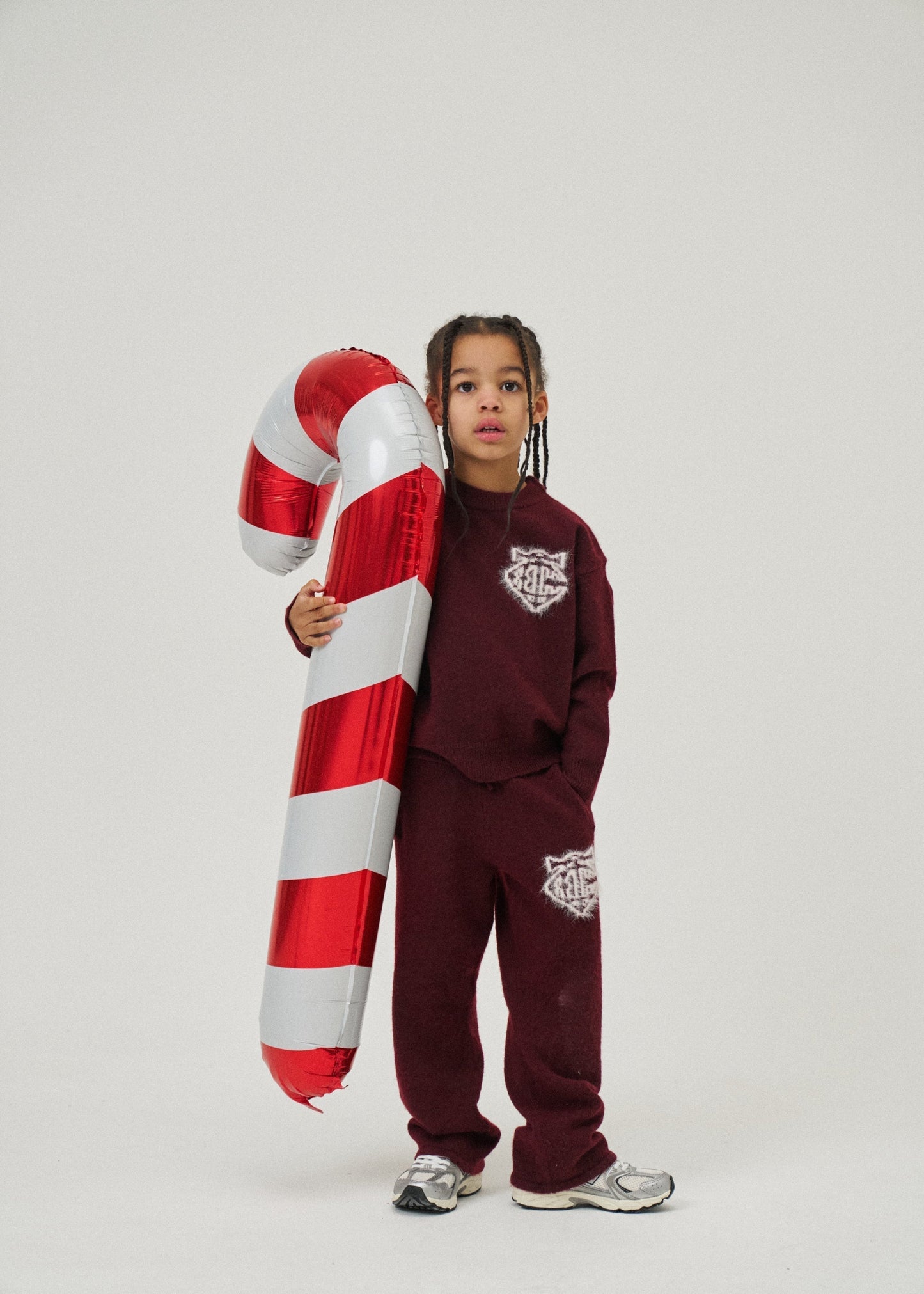 Junior Monogram Emblem Fluffy Knit Joggers in Red