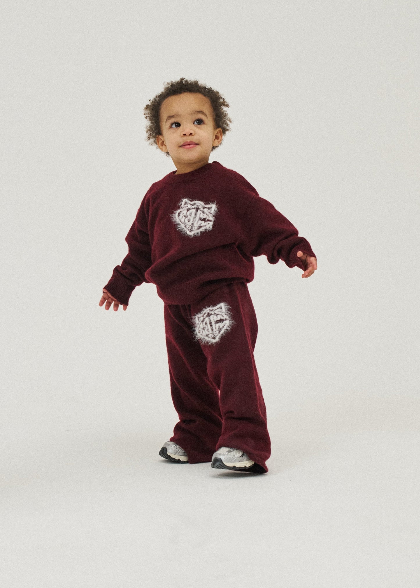 Kids Monogram Emblem Fluffy Knit Joggers in Red