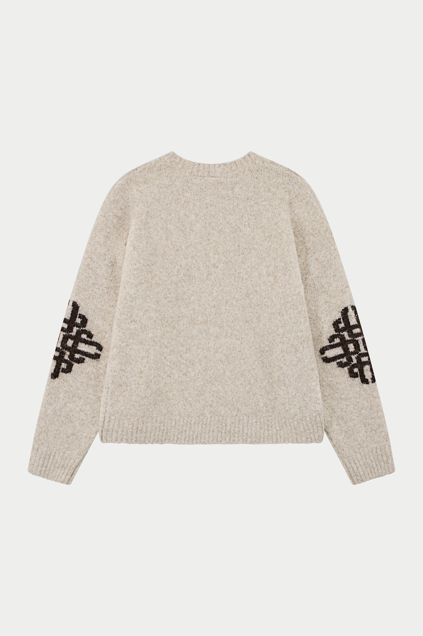BRUSHED EMBLEM SLEEVE KNITTED CREW - BEIGE
