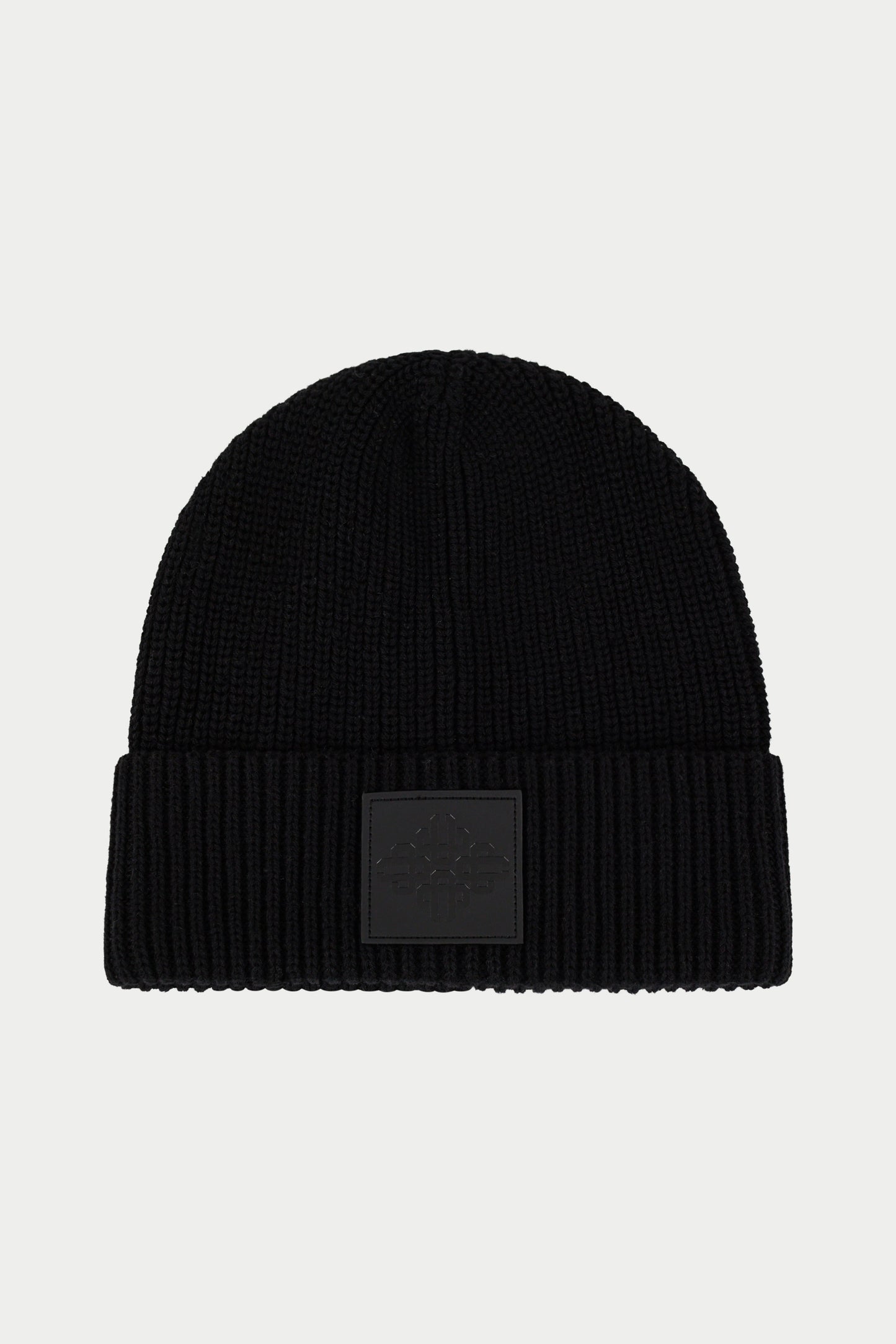 RIBBED EMBLEM BEANIE - BLACK
