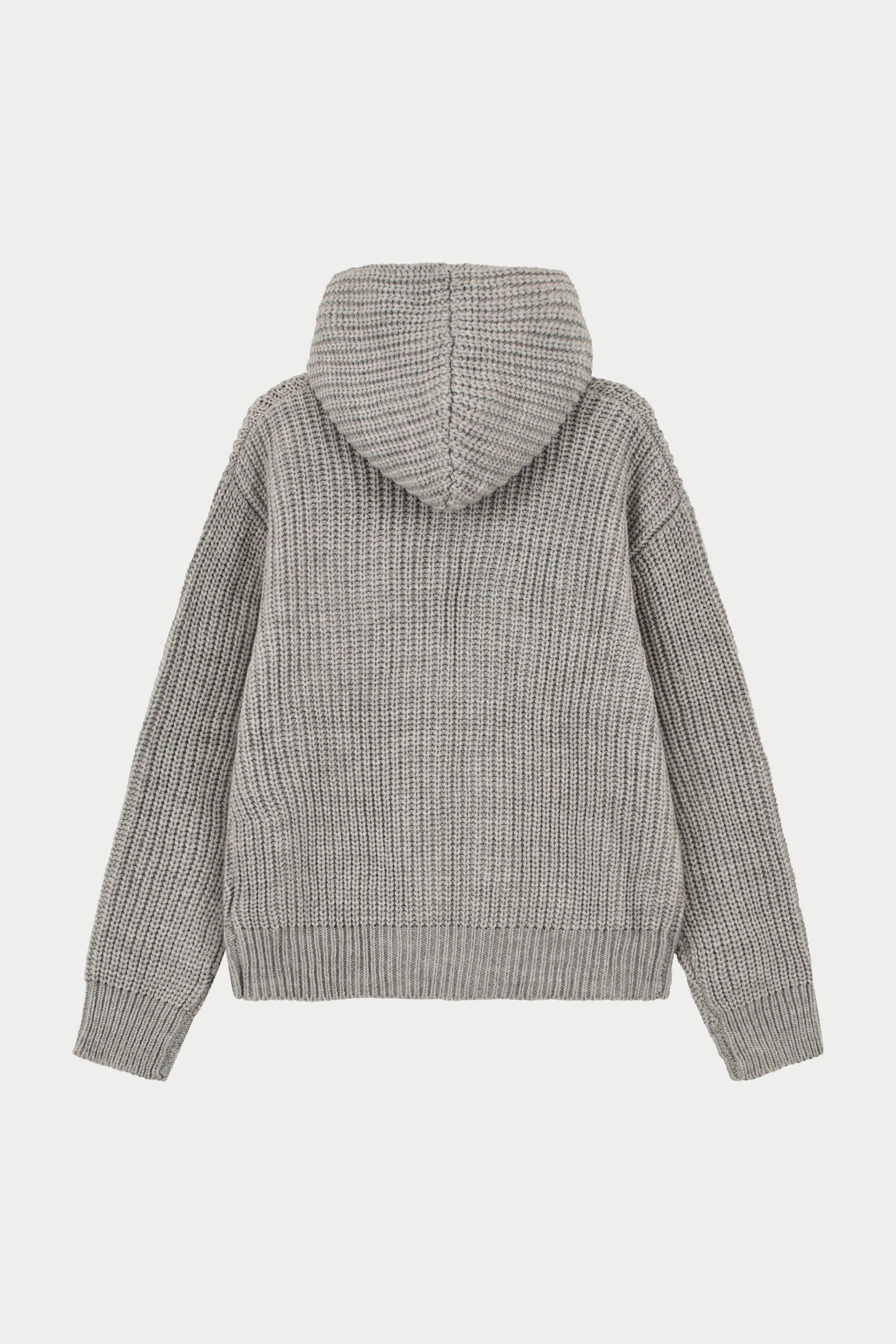 HEAVY RIB KNITTED ZIP THROUGH HOODIE - GREY MARL